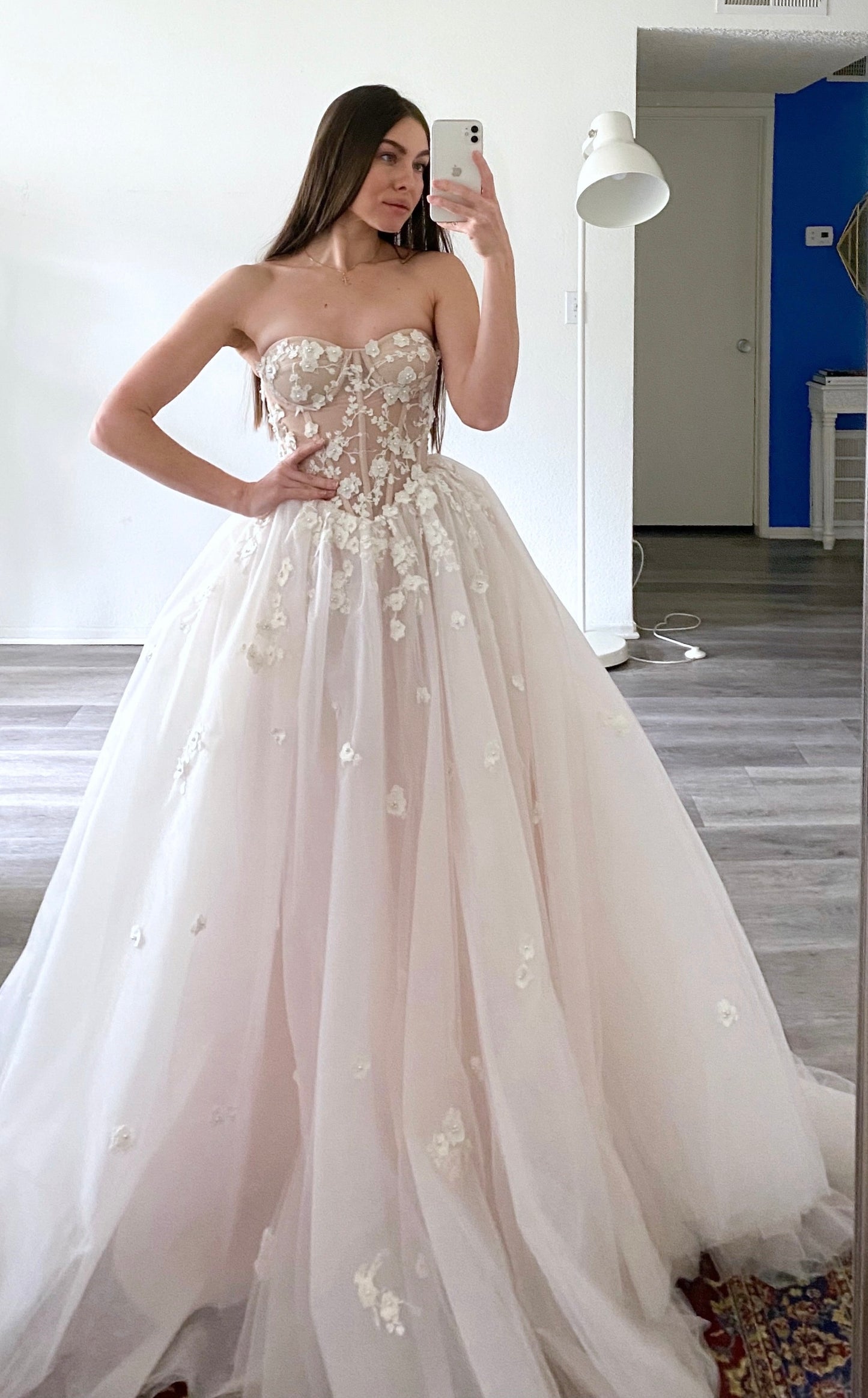 Akura/ Lush Light pink wedding dress with a train