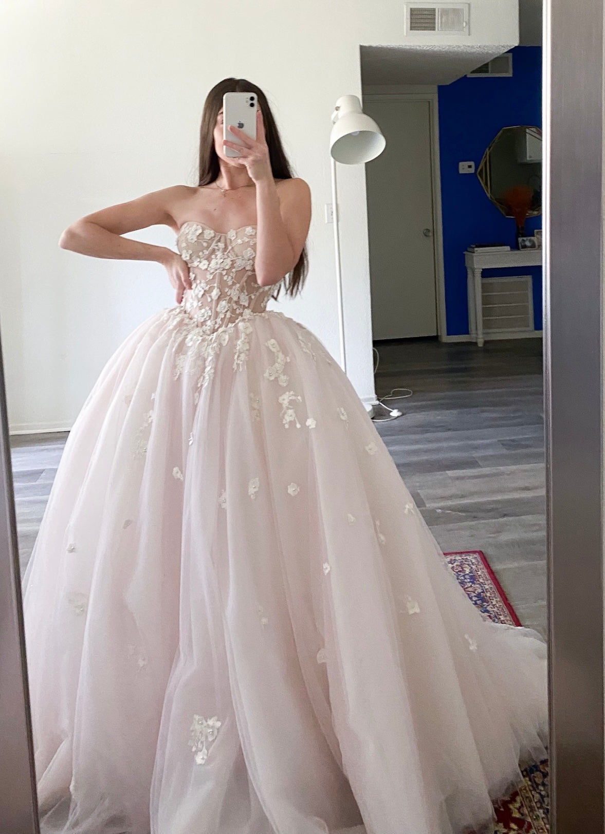 Akura/ Lush Light pink wedding dress with a train