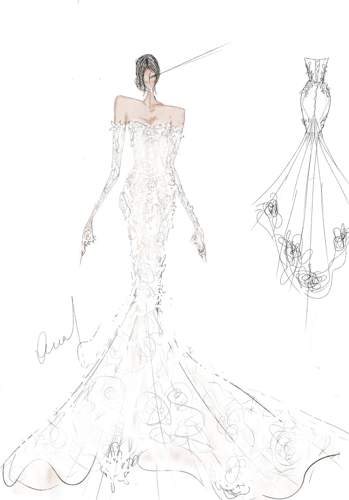 Anastasia/ Lace mermaid wedding dress with detachable sleeves.