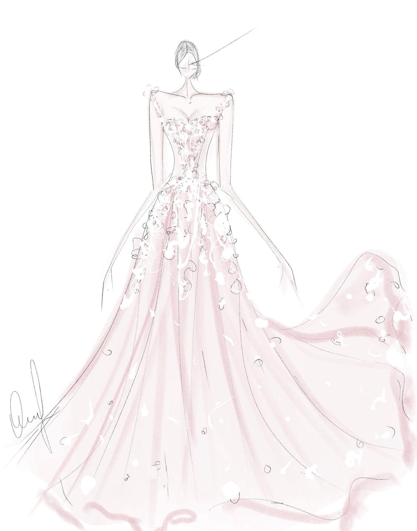Agata/ Blush Wedding Dress With Long Train