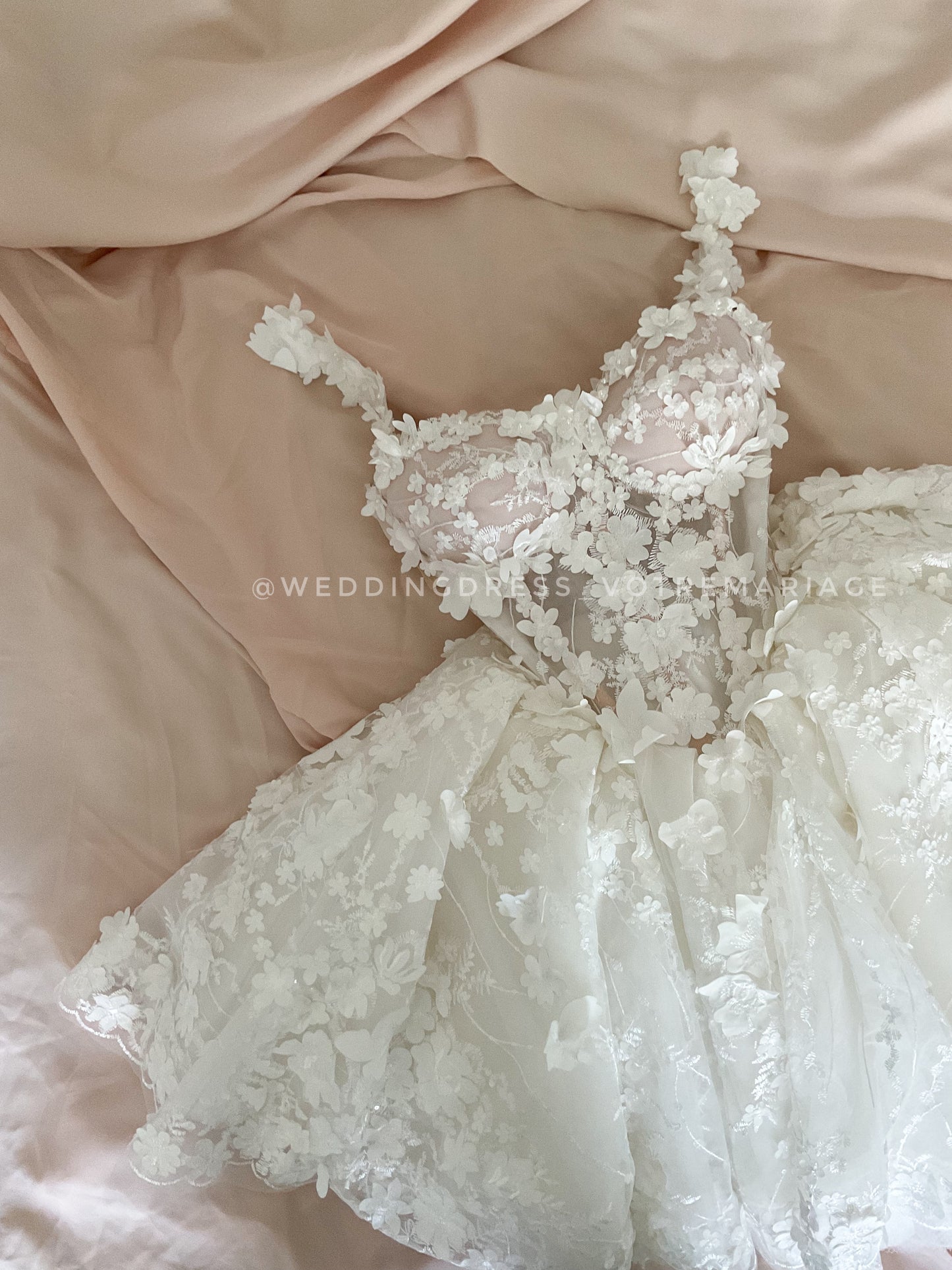 Alexa / Mini off white lace dress with spaghetti straps.