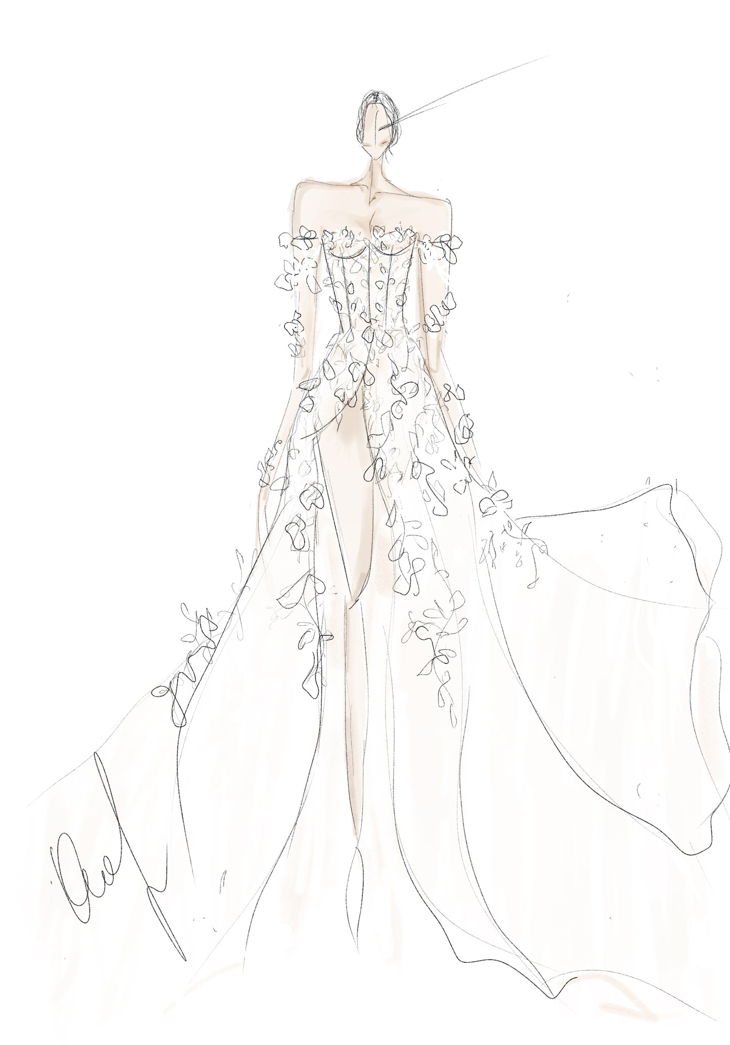 Angelina/ off-white wedding dress with a deep slit and train