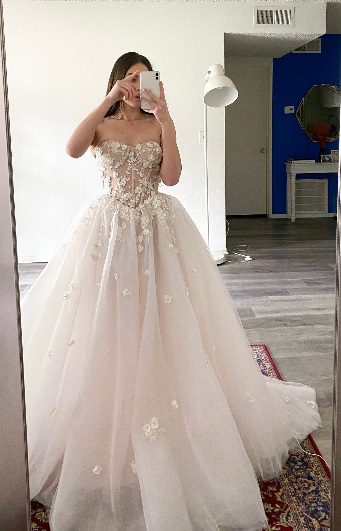 Akura/ Lush Light pink wedding dress with a train