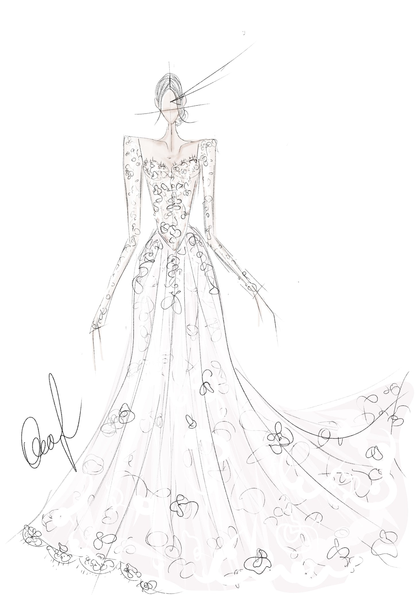 Blanca Limited Edition/ A-line lace wedding dress with sleeves and long train