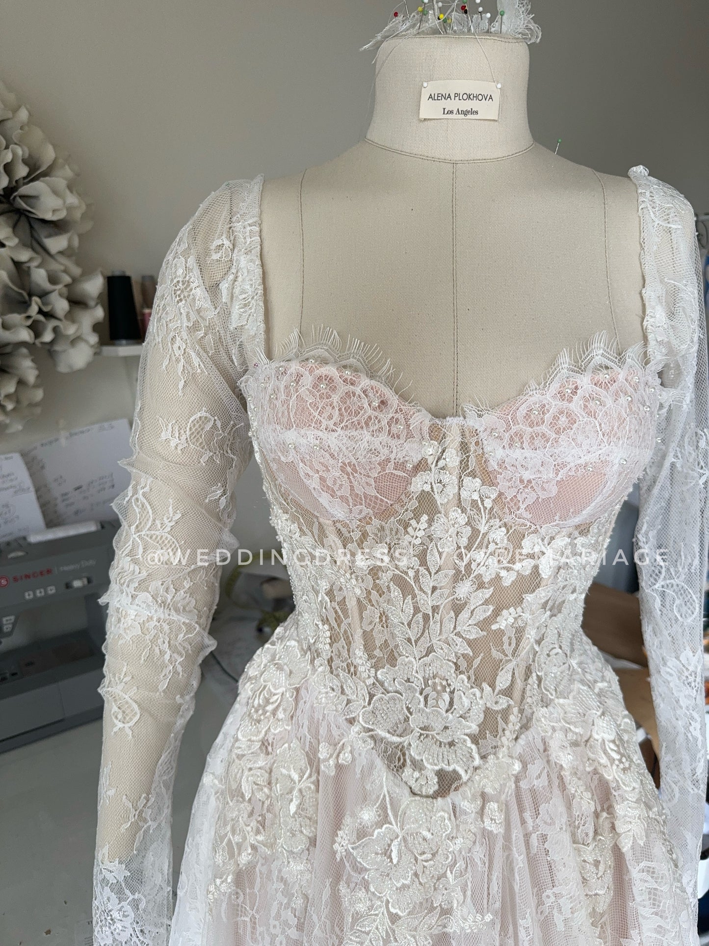 Blanca Limited Edition/ A-line lace wedding dress with sleeves and long train