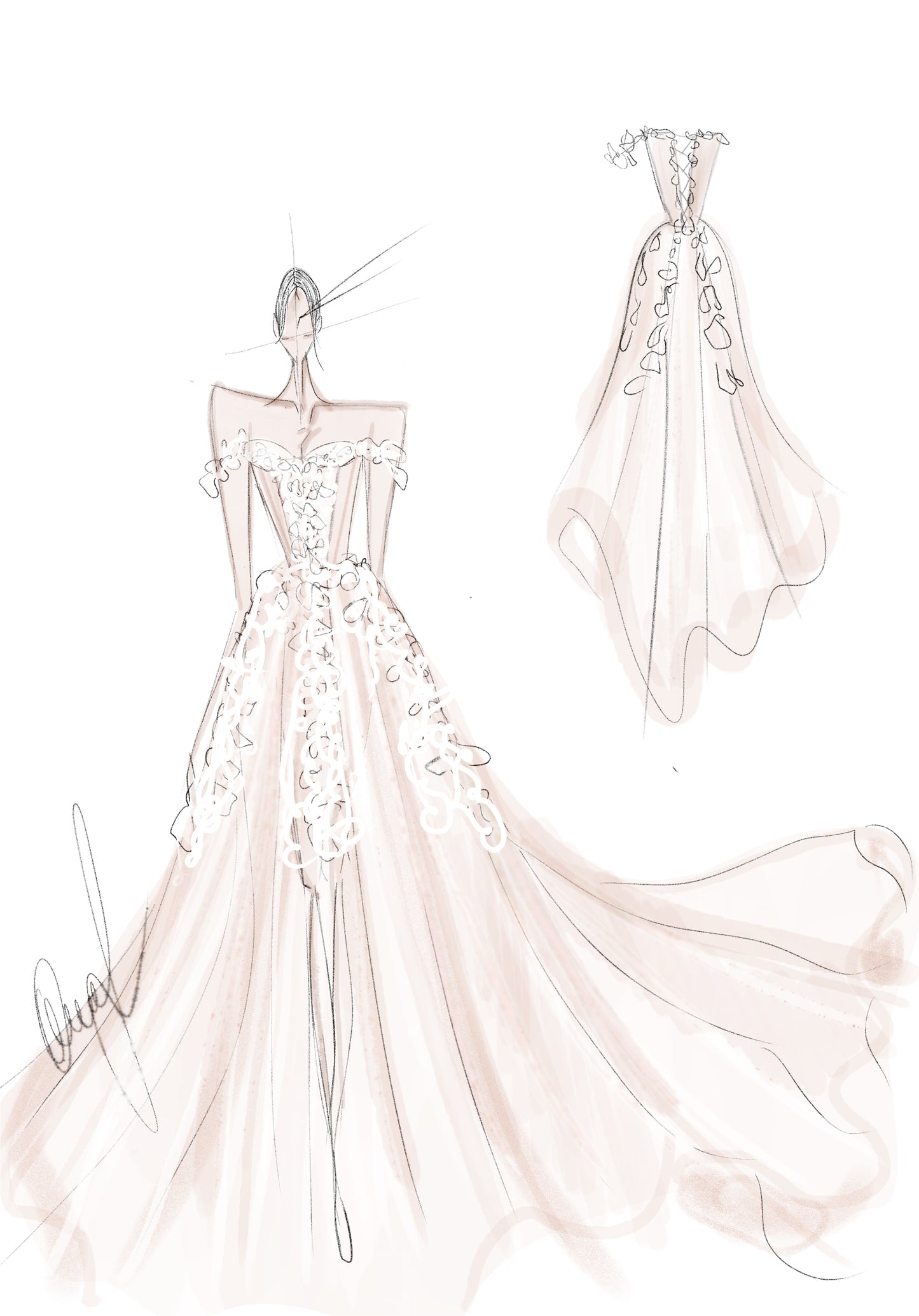 Athina/ Blush wedding dress with sheer inserts on the corset.