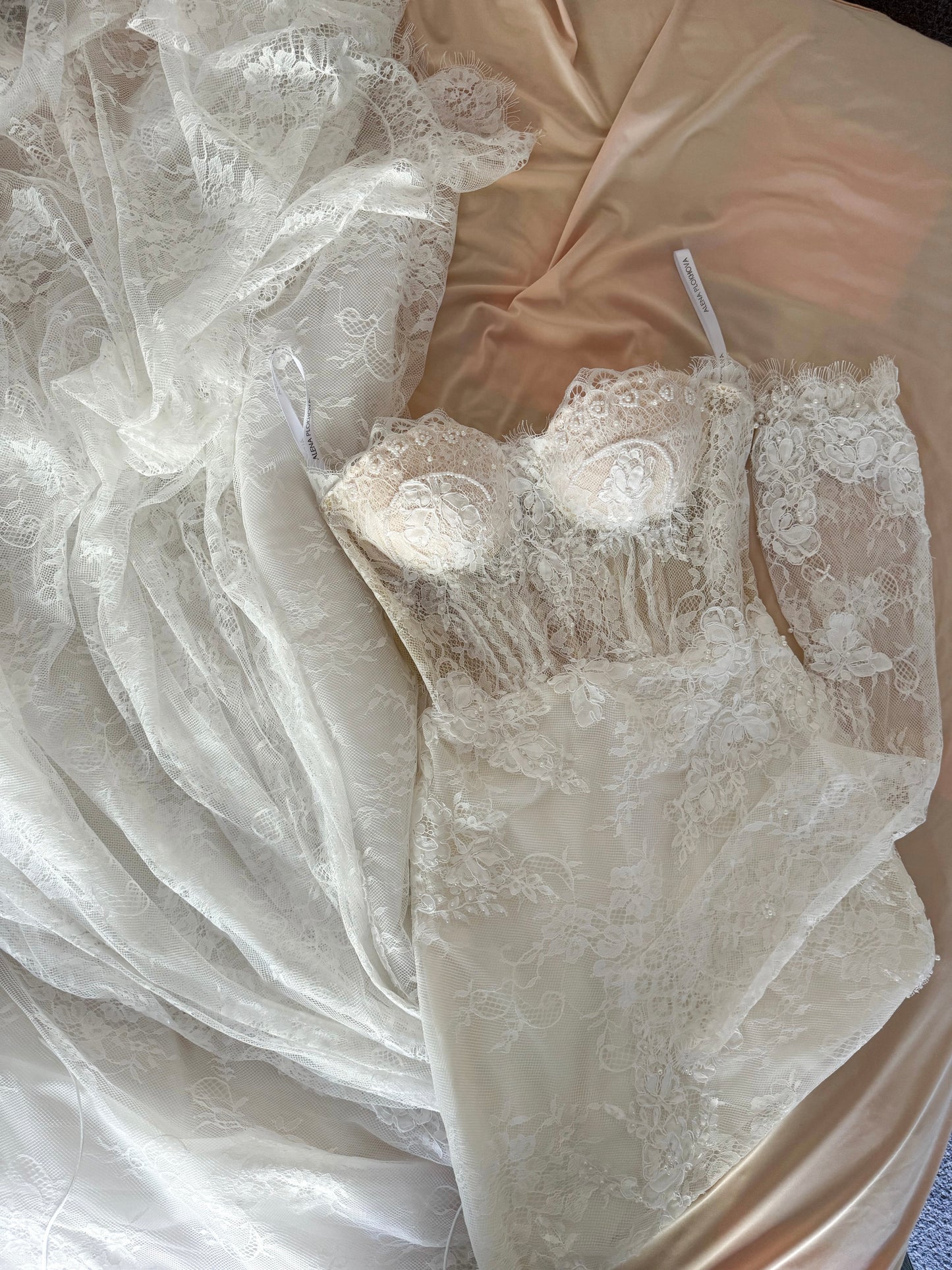 Anastasia/ Lace mermaid wedding dress with detachable sleeves.