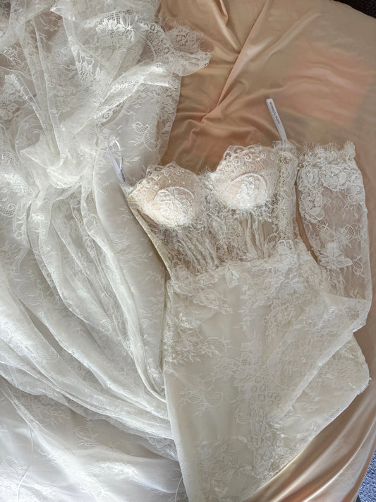 Anastasia/ Lace mermaid wedding dress with detachable sleeves.