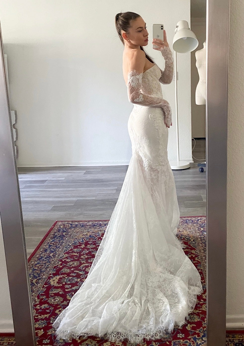 Anastasia/ Lace mermaid wedding dress with detachable sleeves.