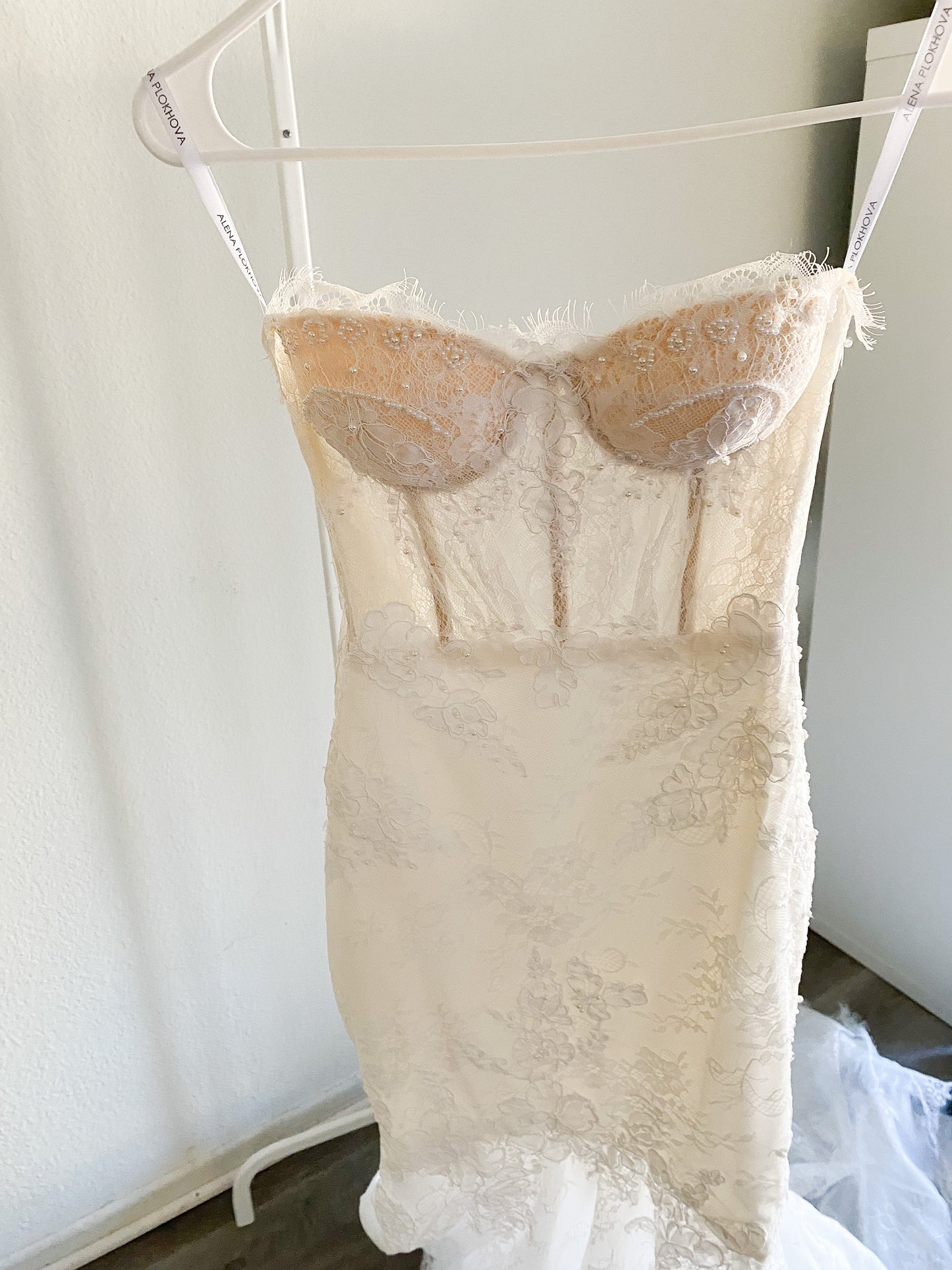 Anastasia/ Lace mermaid wedding dress with detachable sleeves.