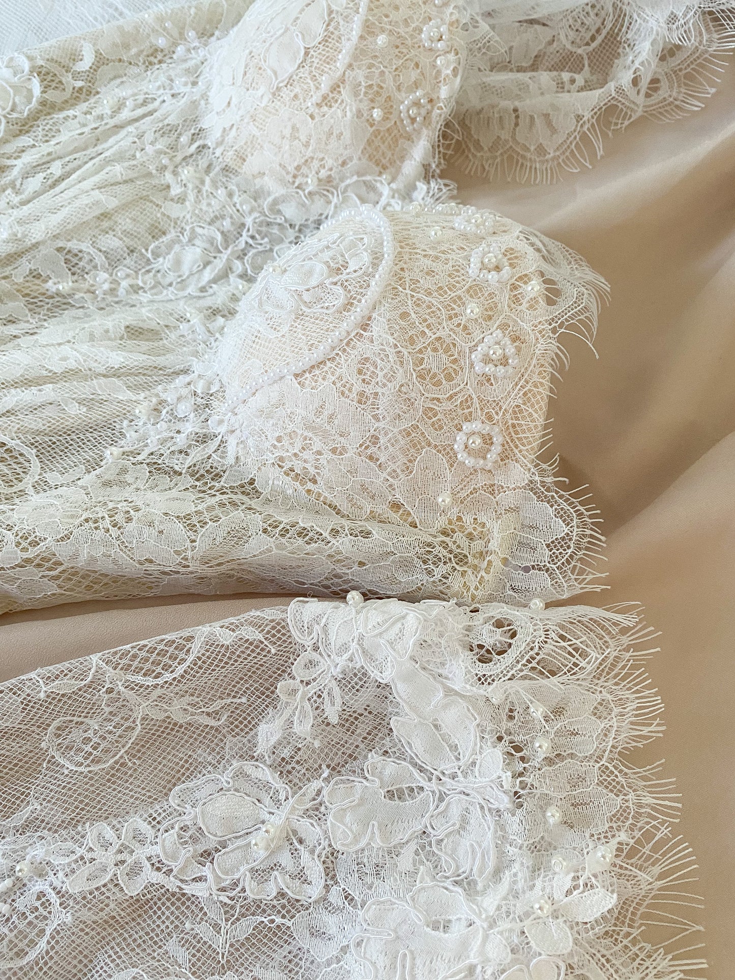 Anastasia/ Lace mermaid wedding dress with detachable sleeves.