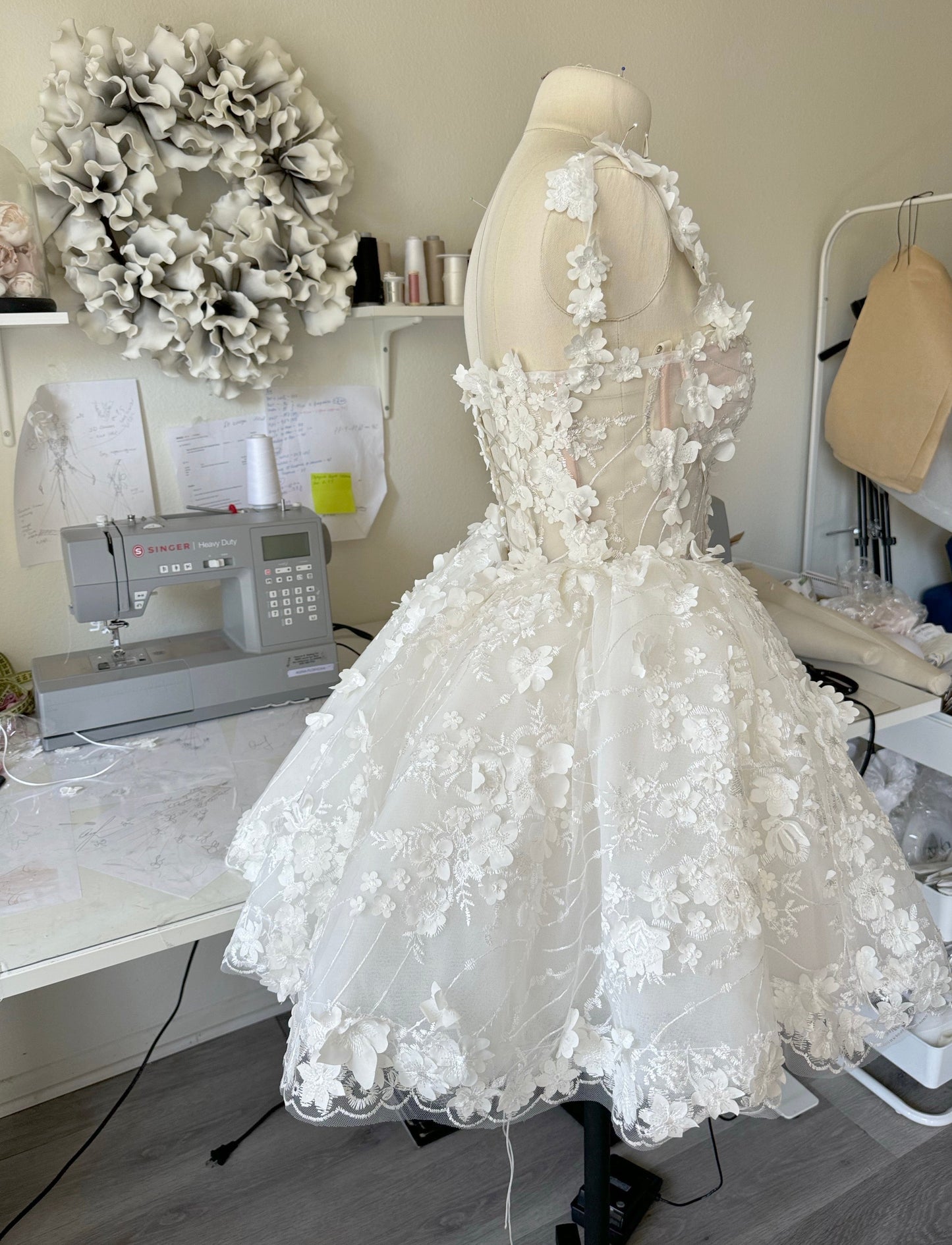 Alexa / Mini off white lace dress with spaghetti straps.