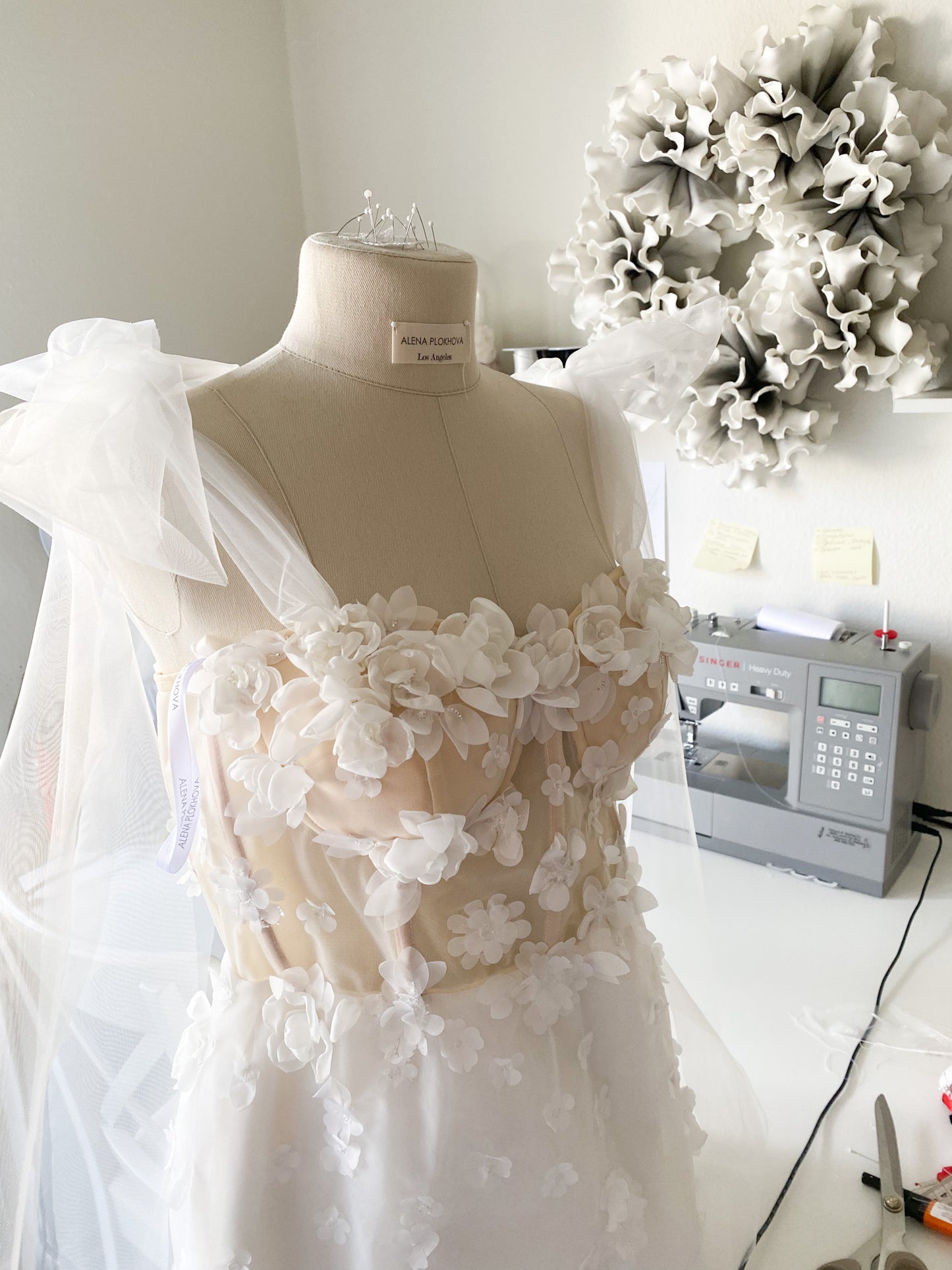 Jasmine short dress / Short off-white wedding dress with handmade flowers