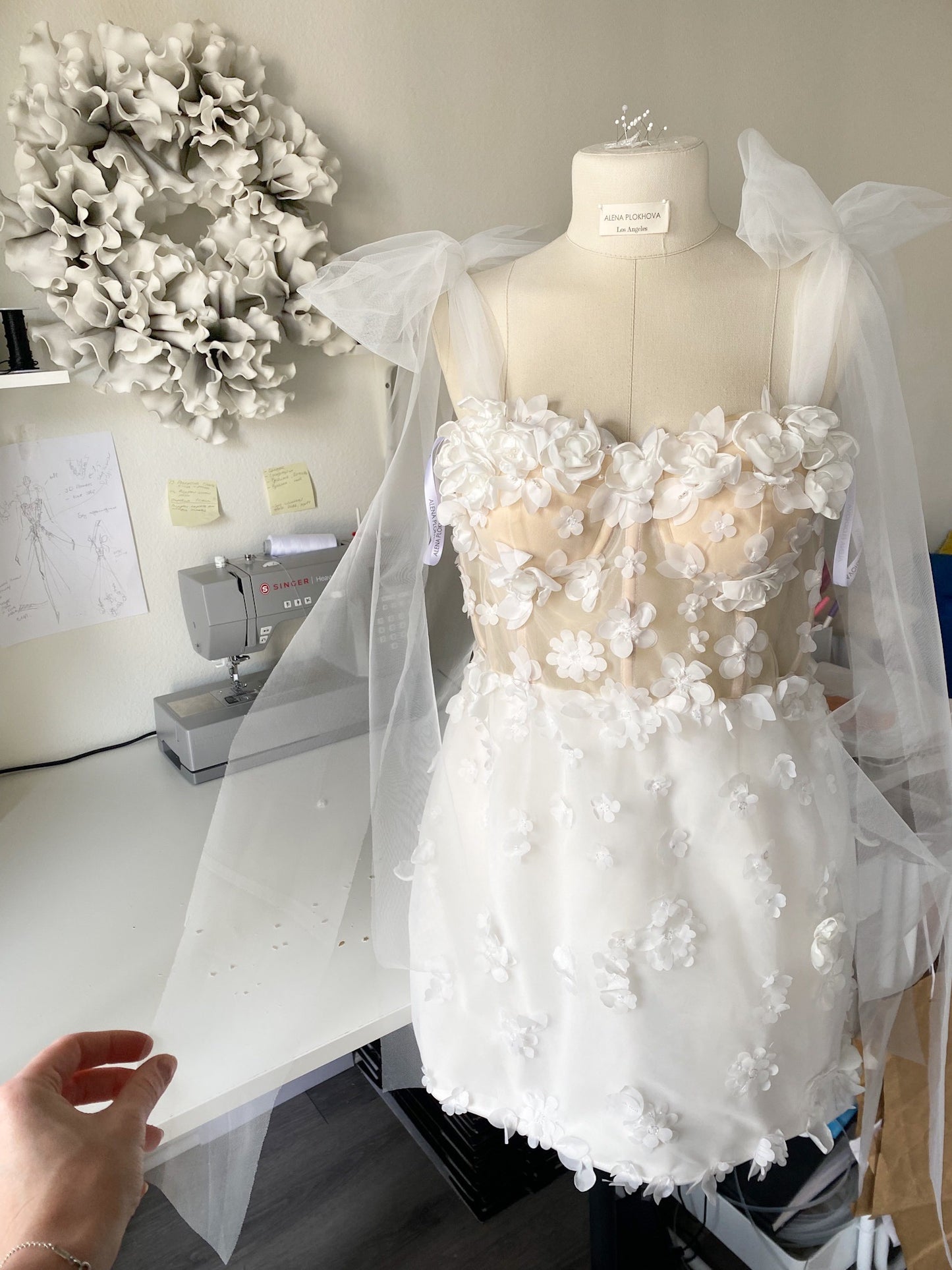 Jasmine short dress / Short off-white wedding dress with handmade flowers