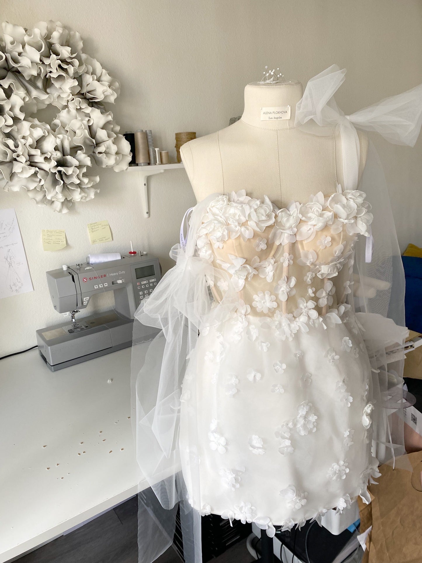Jasmine short dress / Short off-white wedding dress with handmade flowers