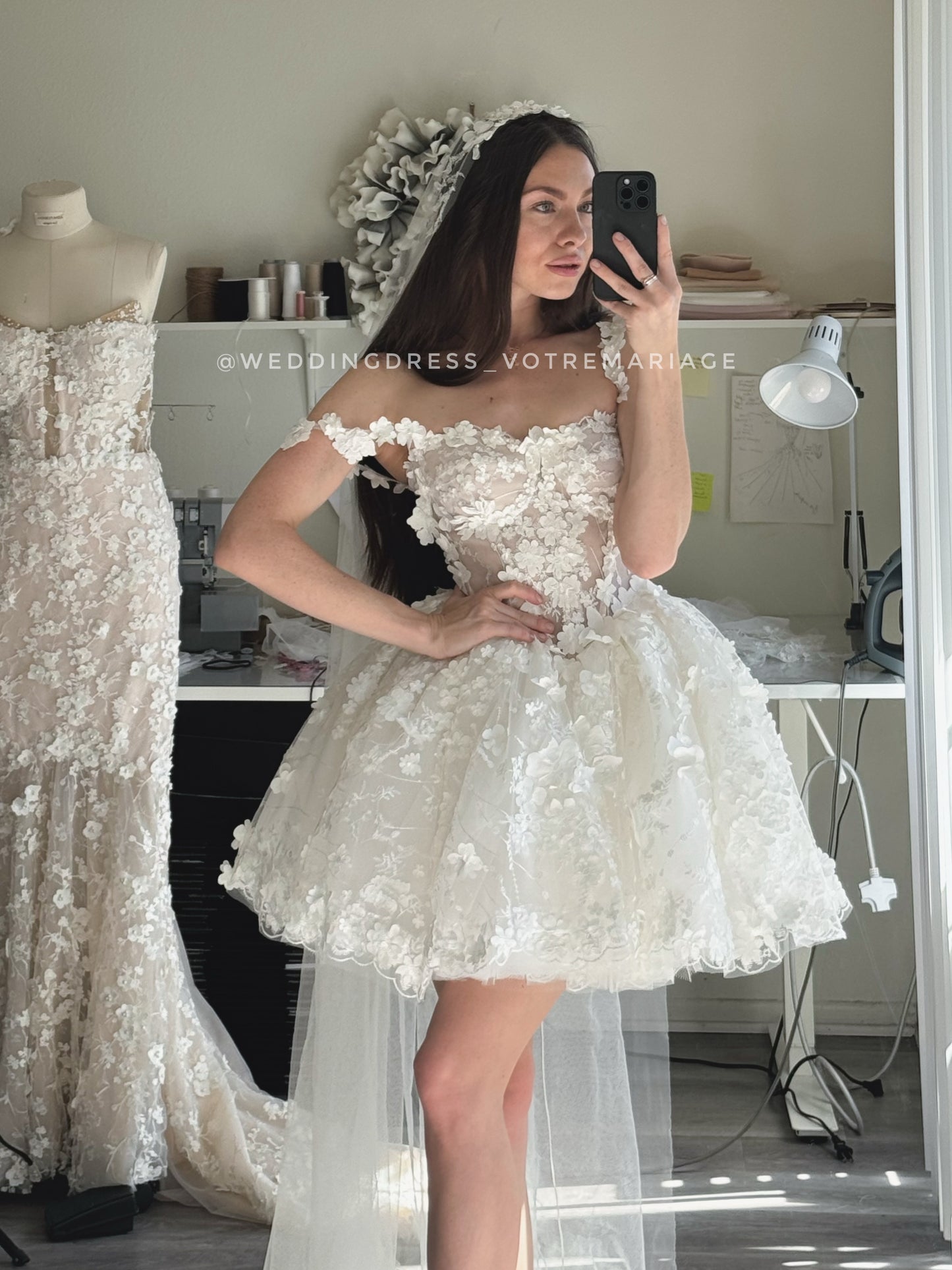 Alexa / Mini off white lace dress with spaghetti straps.