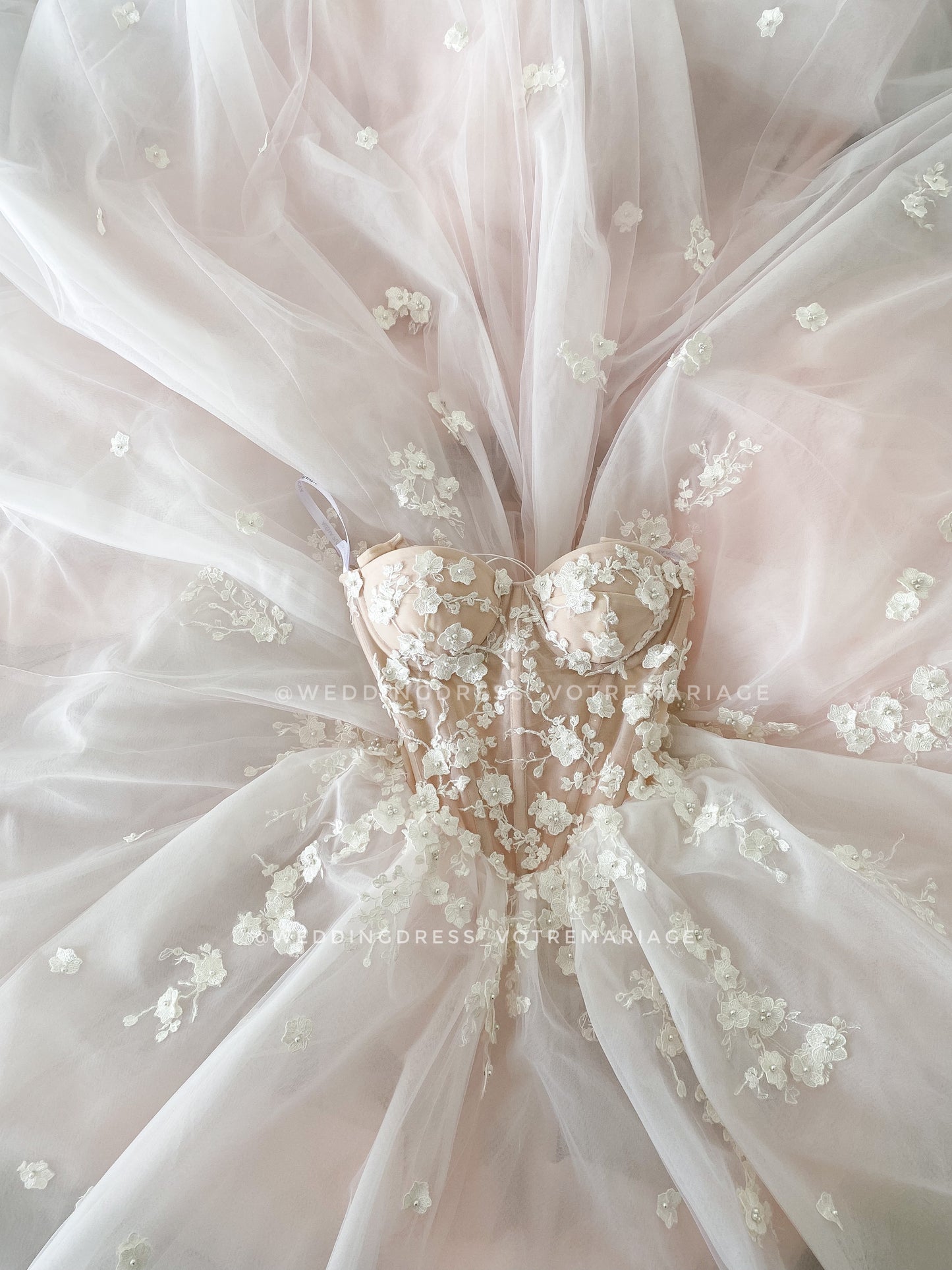 Akura/ Lush Light pink wedding dress with a train