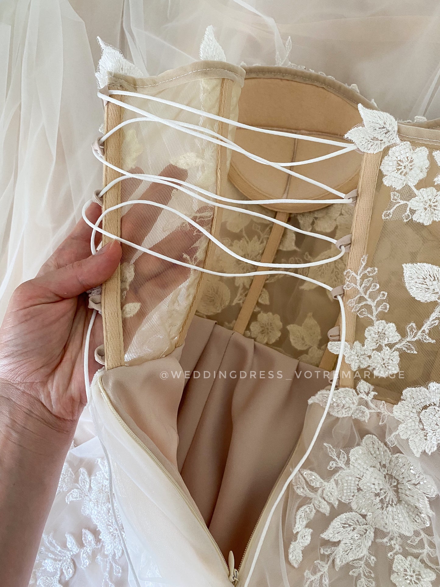 Assol / Nude Wedding Dress With High Slit