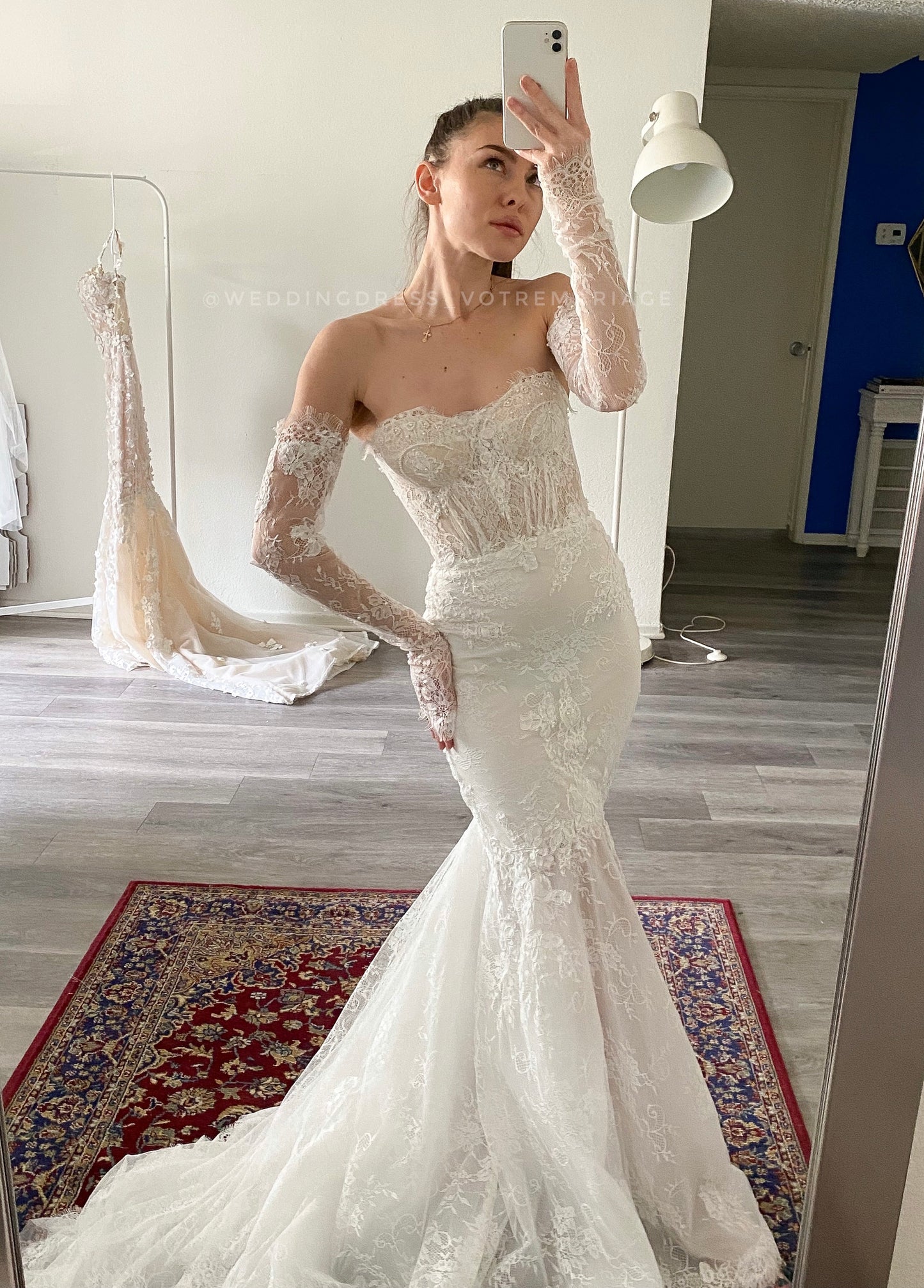 Anastasia/ Lace mermaid wedding dress with detachable sleeves.