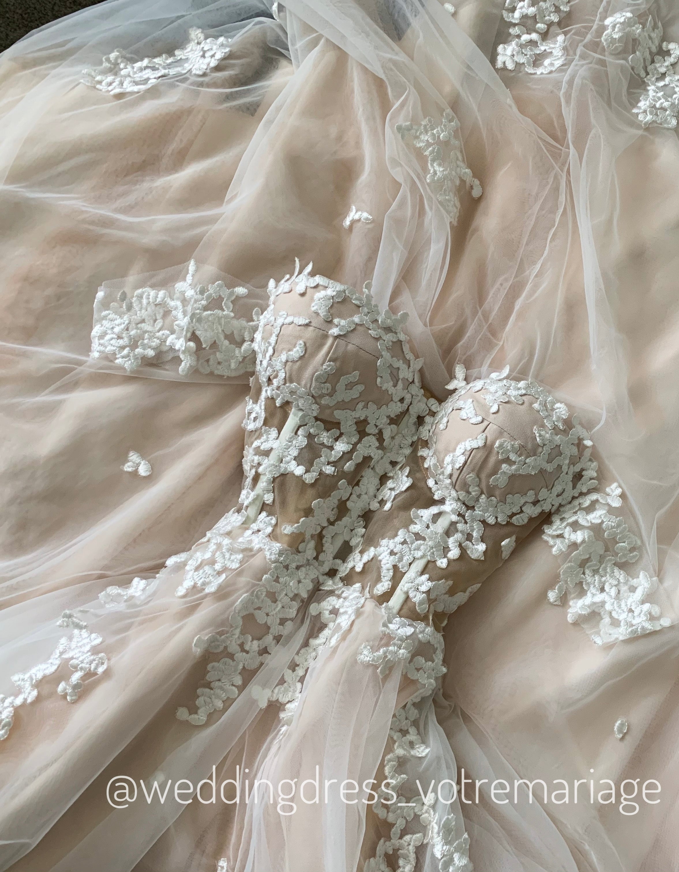 Nude wedding dress with a slit Wedding dresses by Alena Plokhova Nude wedding dress with a slit Wedding dresses by Alena Plokhova
