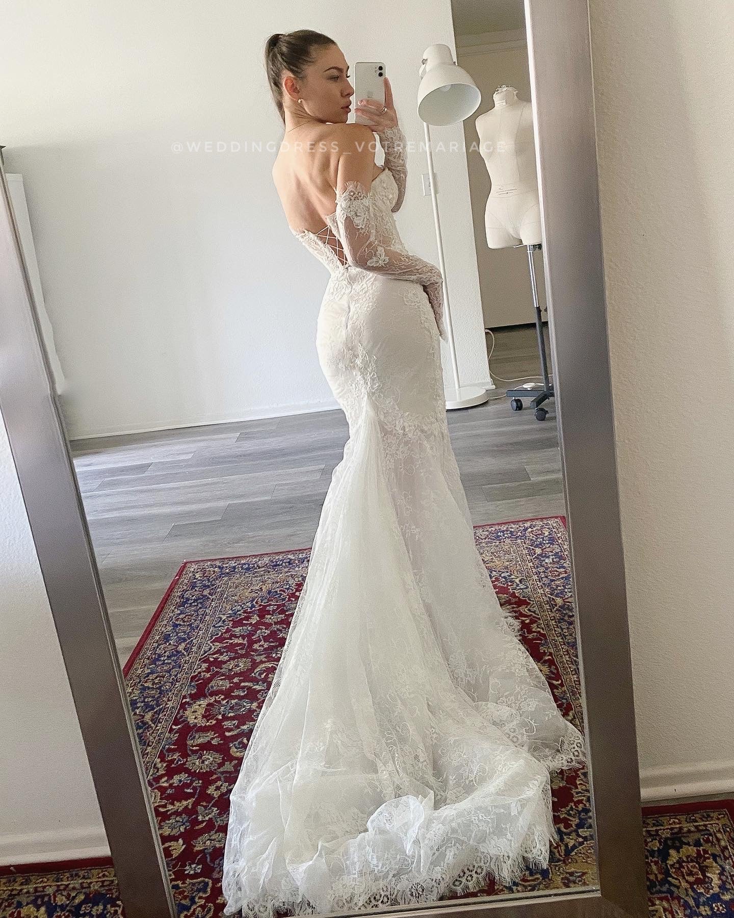Anastasia/ Lace mermaid wedding dress with detachable sleeves.