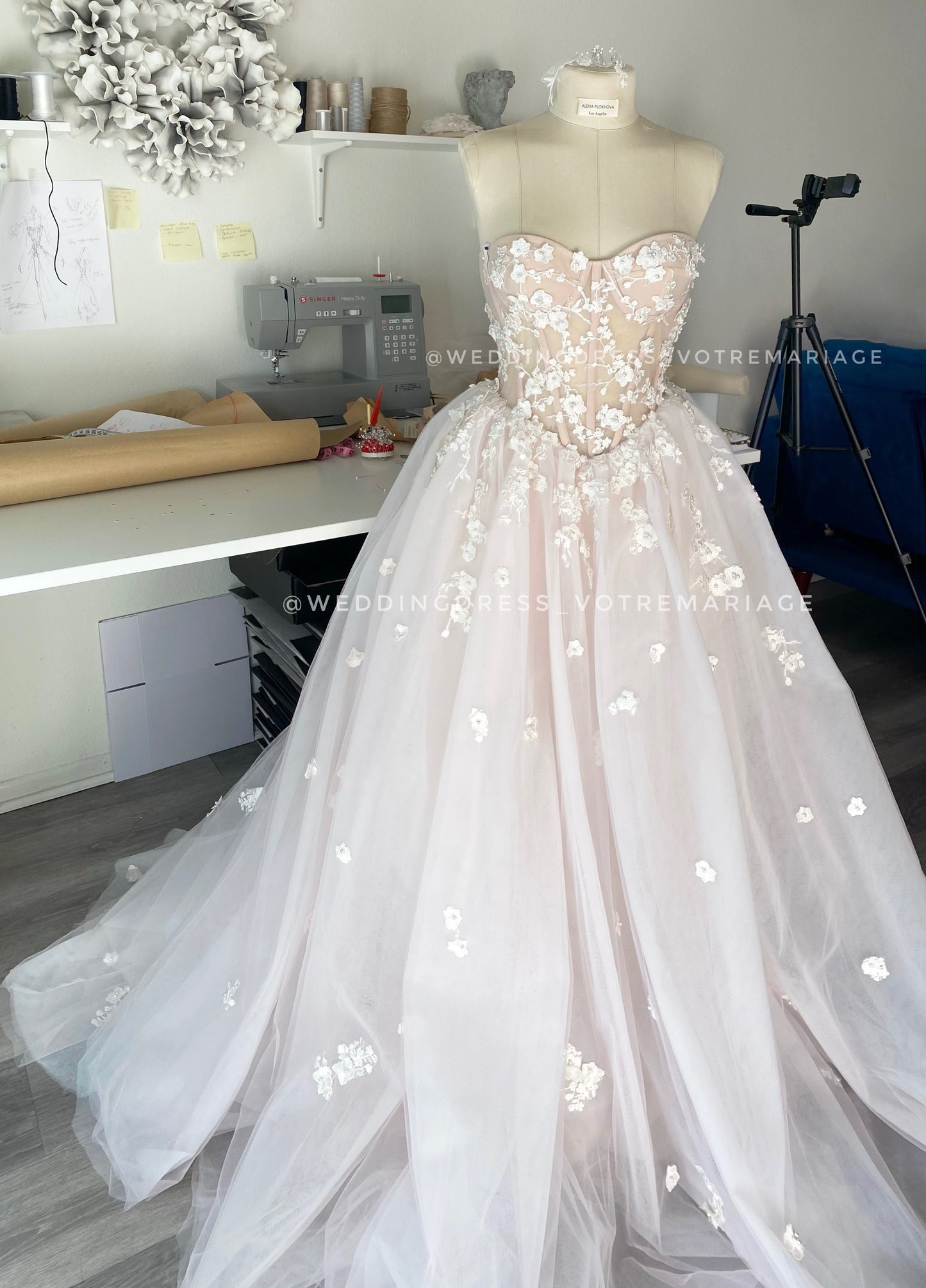 Akura/ Lush Light pink wedding dress with a train