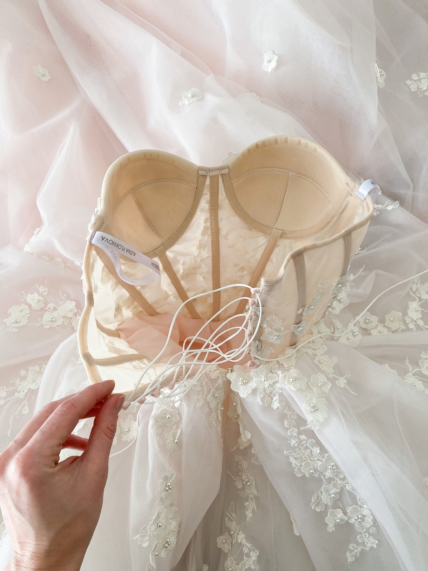 Akura/ Lush Light pink wedding dress with a train