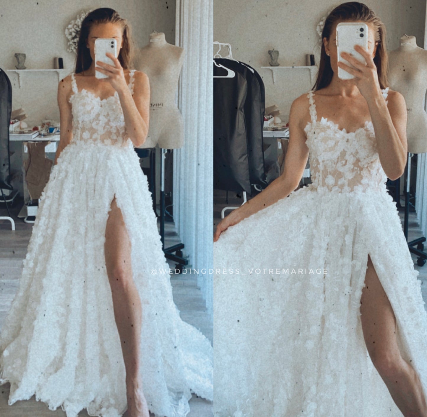 Fiona/ Spaghetti Straps Wedding Dress With Slit