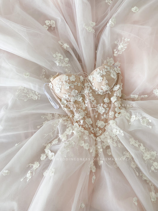 Akura/ Lush Light pink wedding dress with a train
