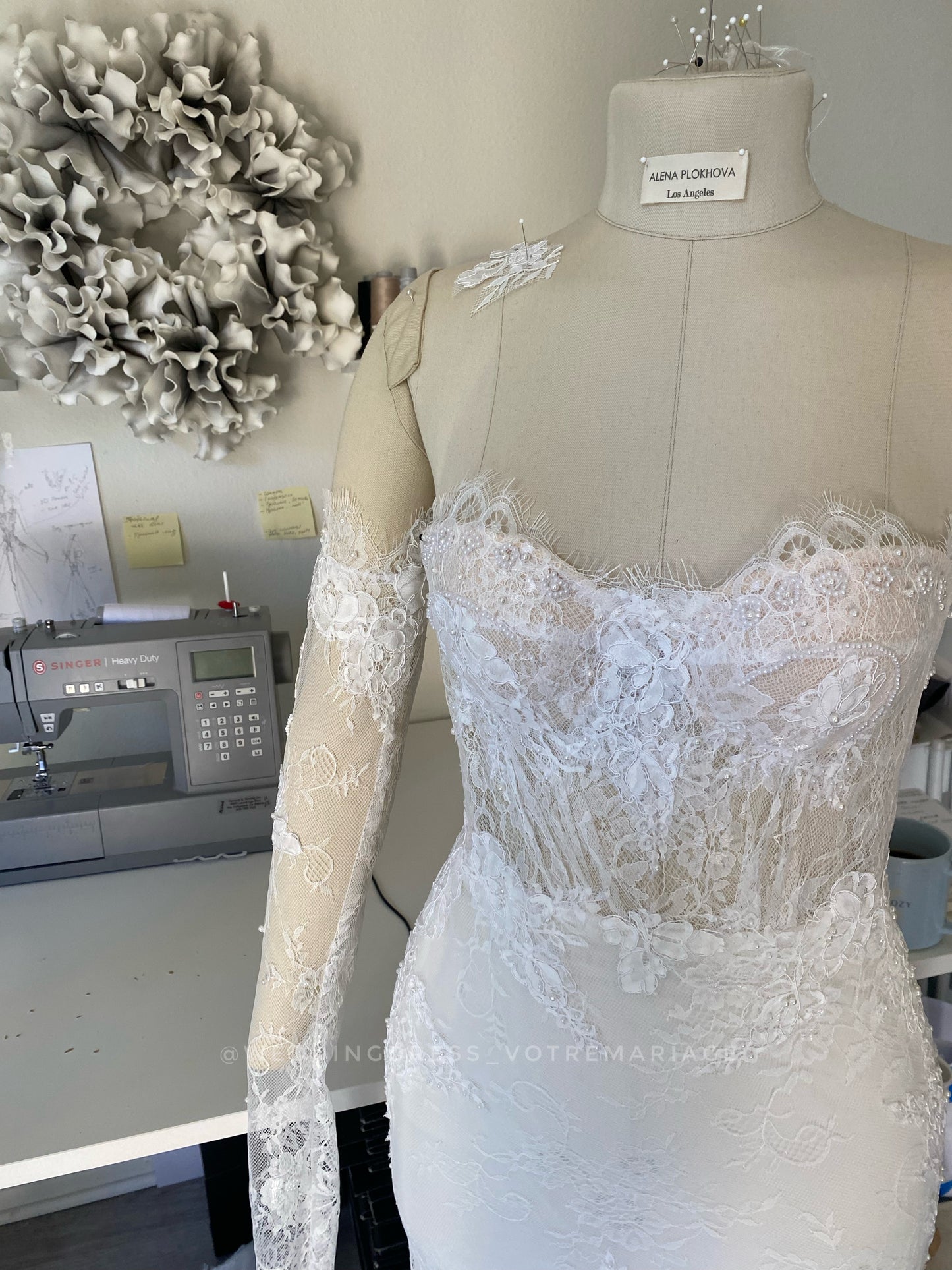 Anastasia/ Lace mermaid wedding dress with detachable sleeves.