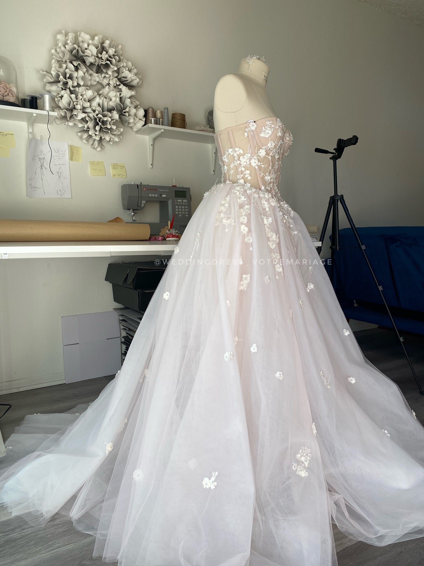 Akura/ Lush Light pink wedding dress with a train