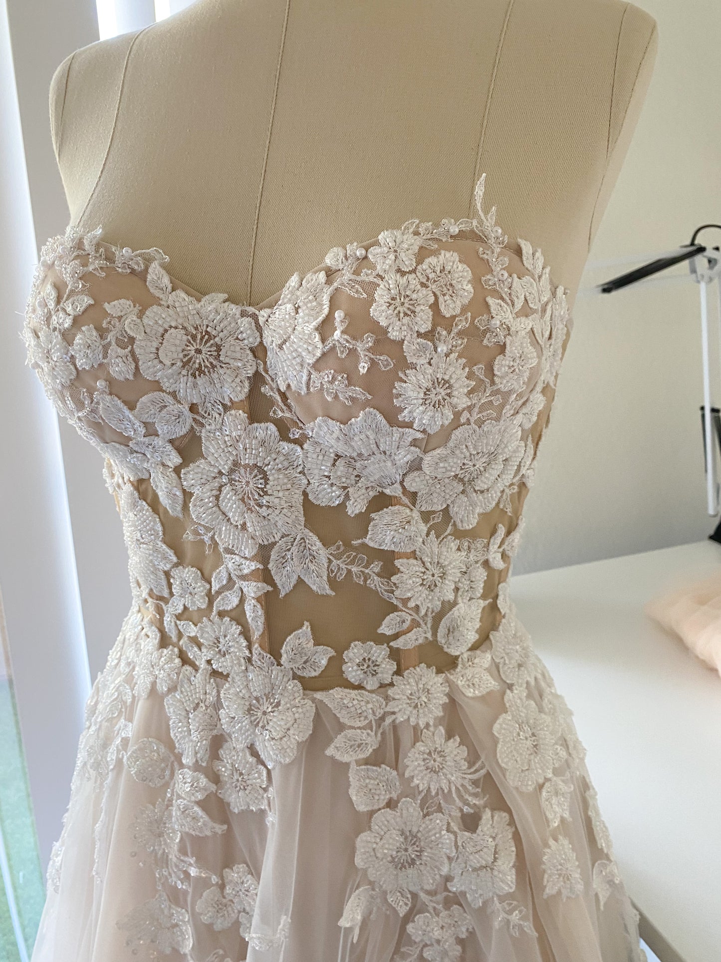 Assol / Nude Wedding Dress With High Slit
