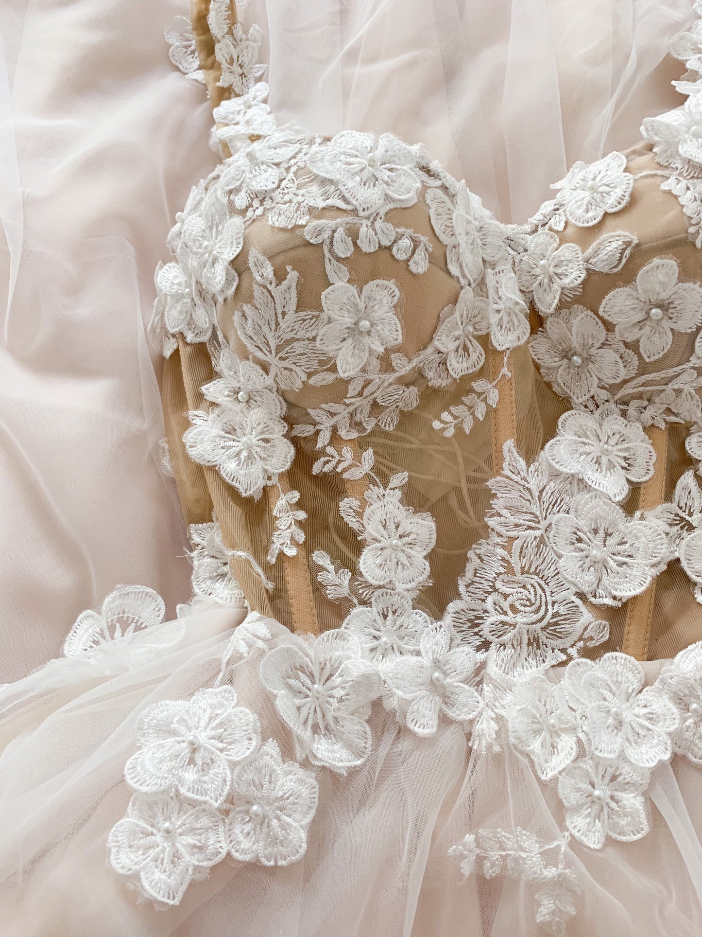 Medina/ Blush A-line wedding dress with 3D flower embroidery
