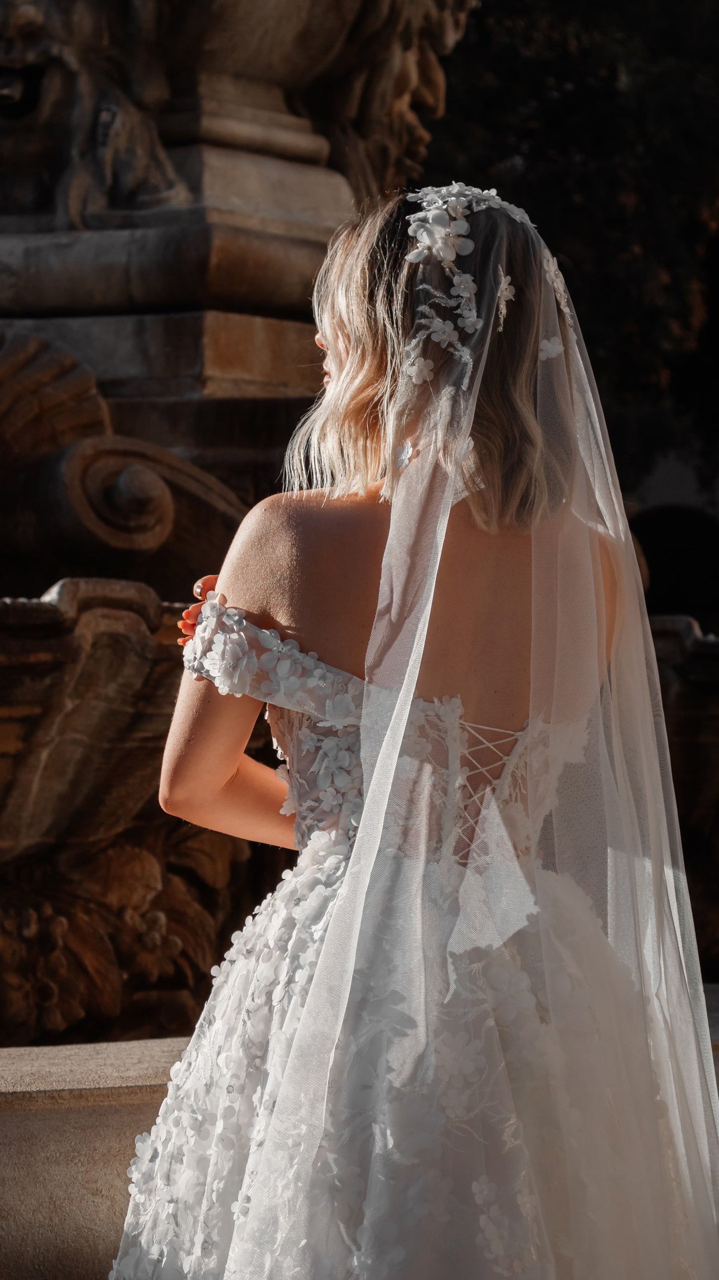 Rosa/ 3D Lace Wedding Dress with High Slit