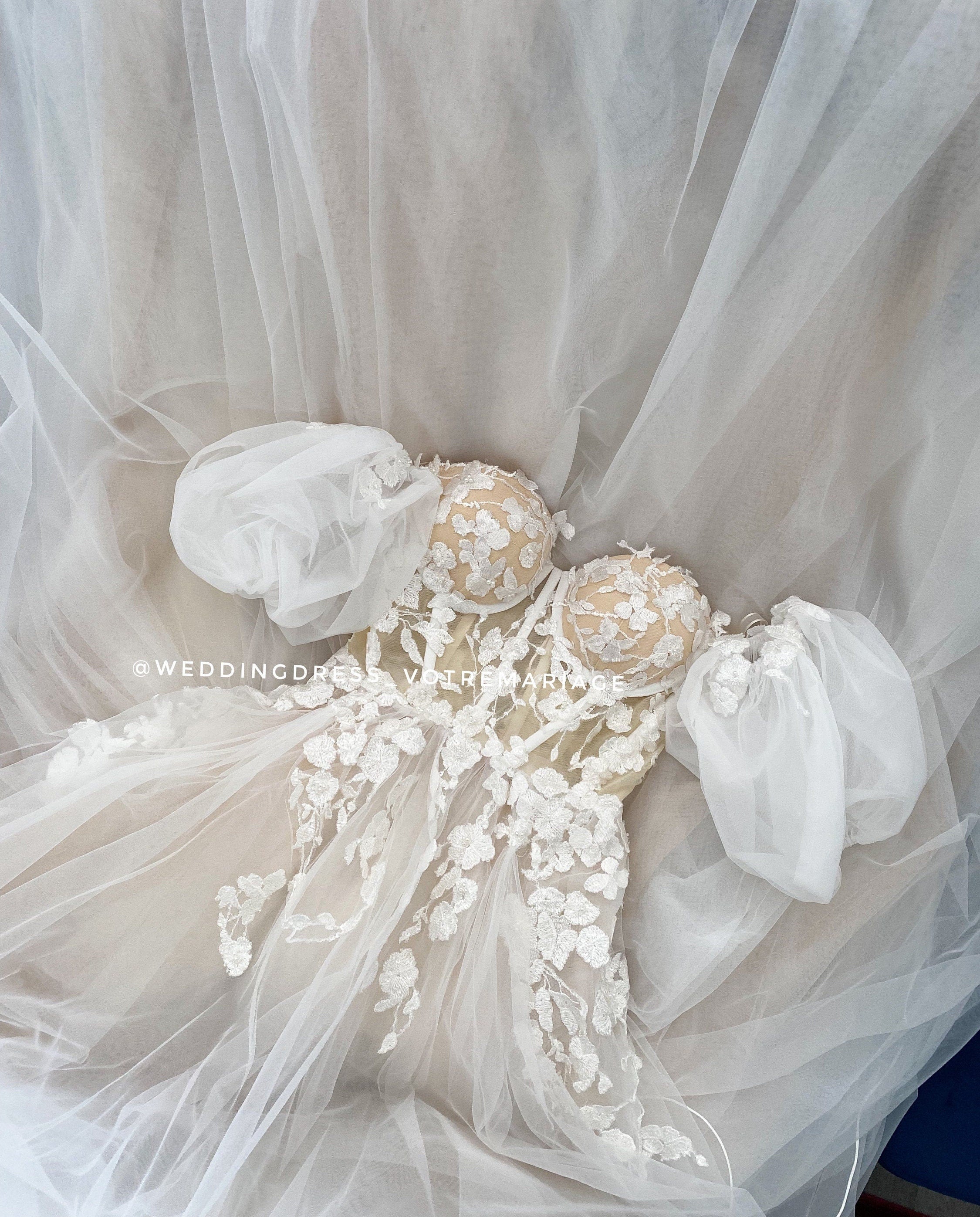 cream puff wedding dress Chic Puffy Sleeve Wedding Gown