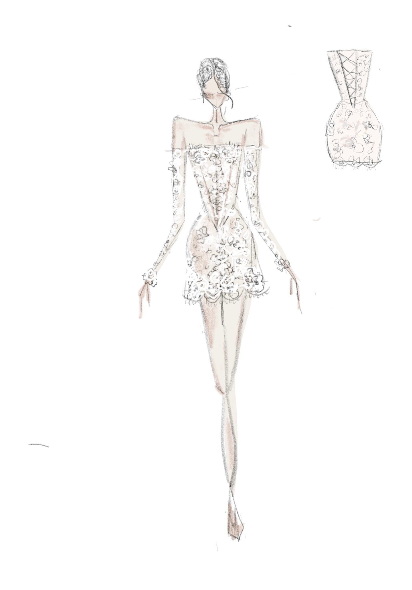 Mini wedding dress with detachable sleeves. Custom order