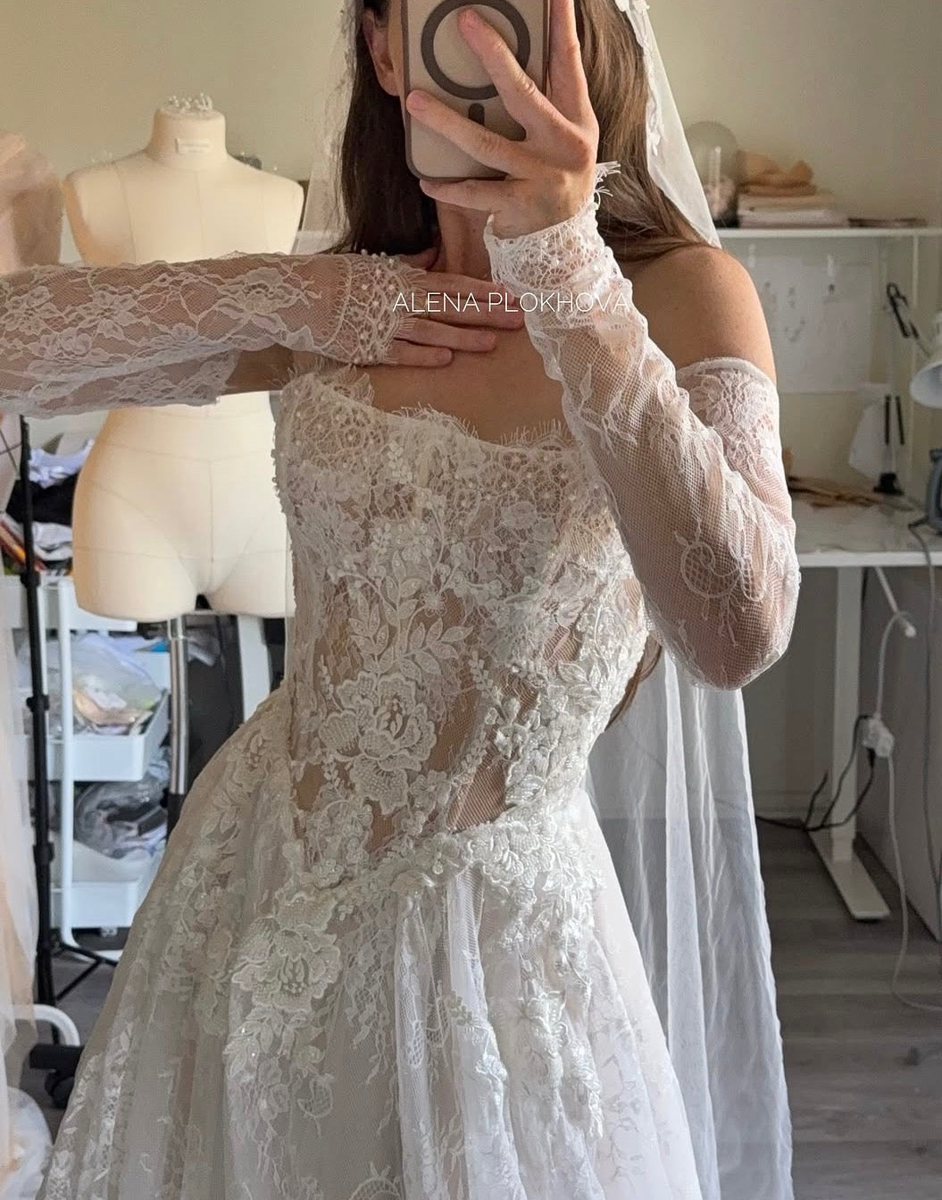 Mini wedding dress with detachable sleeves. Custom order