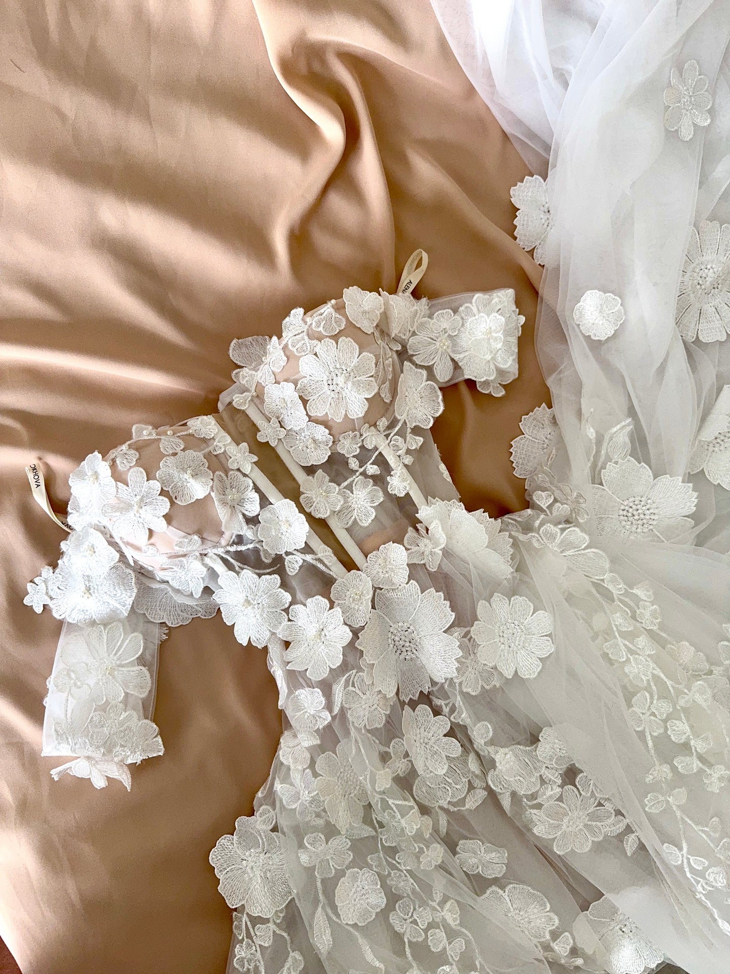 Amelia / Lace Wedding Dress with Off-Shoulder Straps and Train | Handmade Bridal Gown