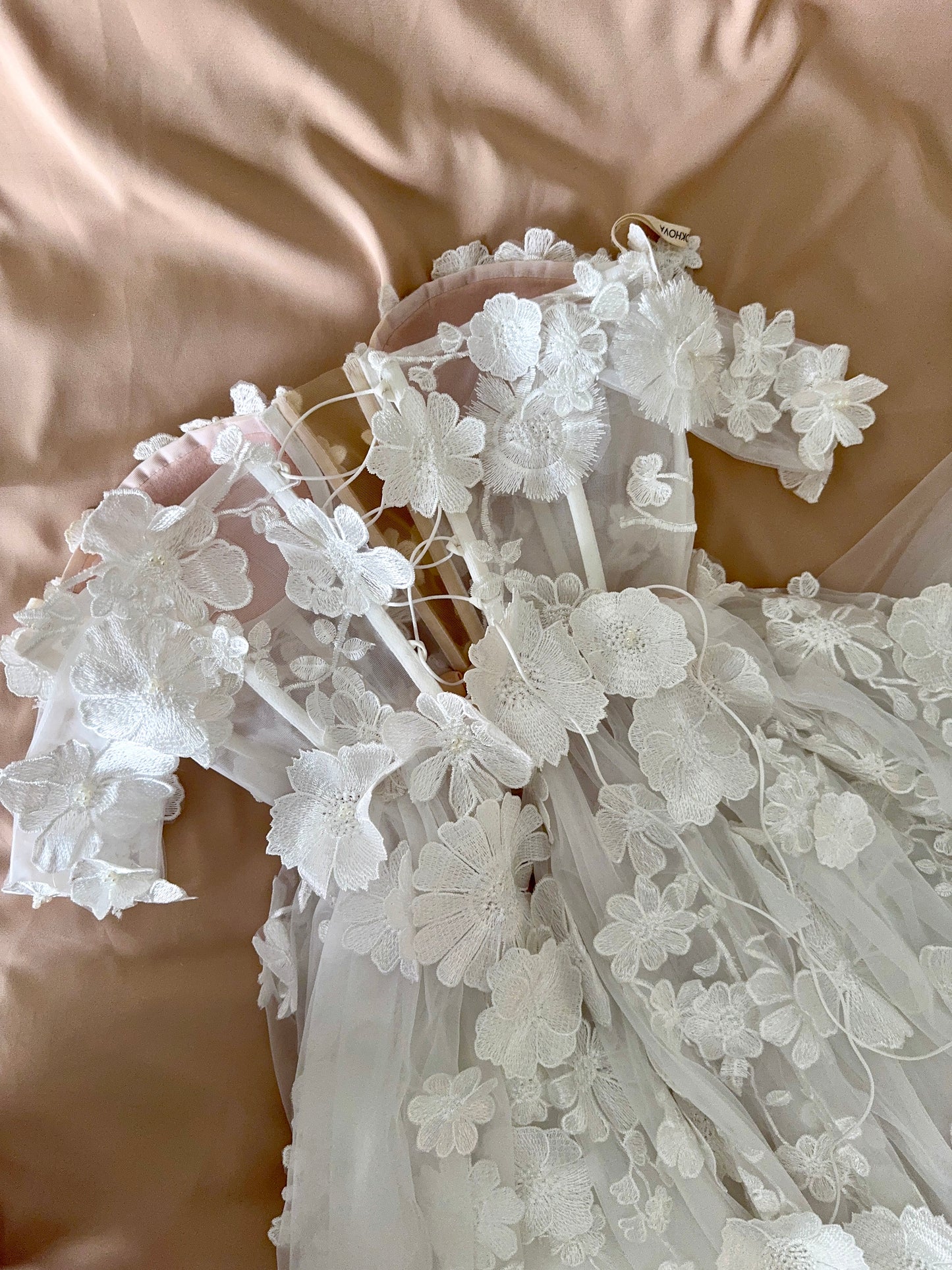 Amelia / Lace Wedding Dress with Off-Shoulder Straps and Train | Handmade Bridal Gown