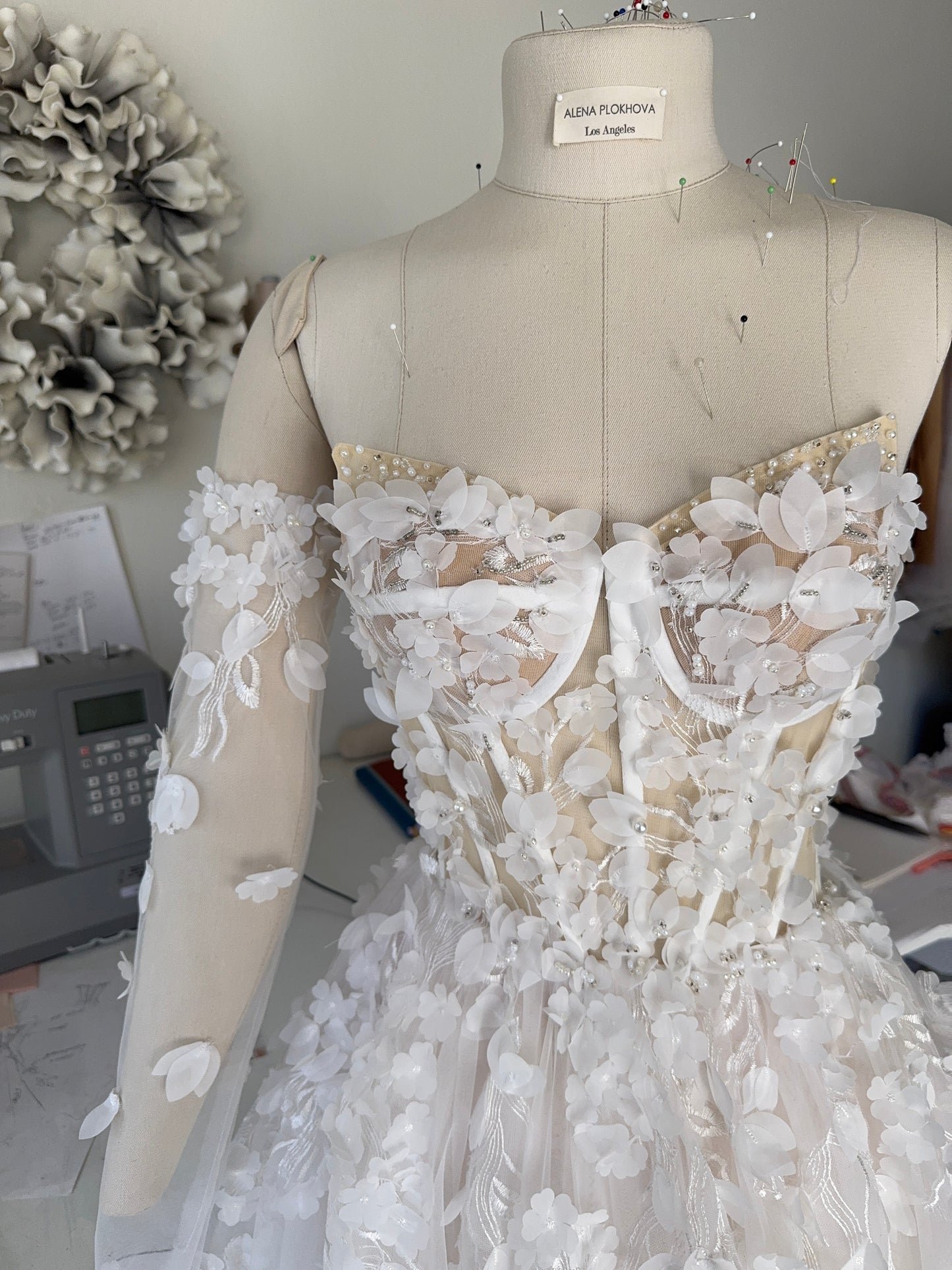 Briana /Lace Corset Wedding Dress With a Long Train and sleeves