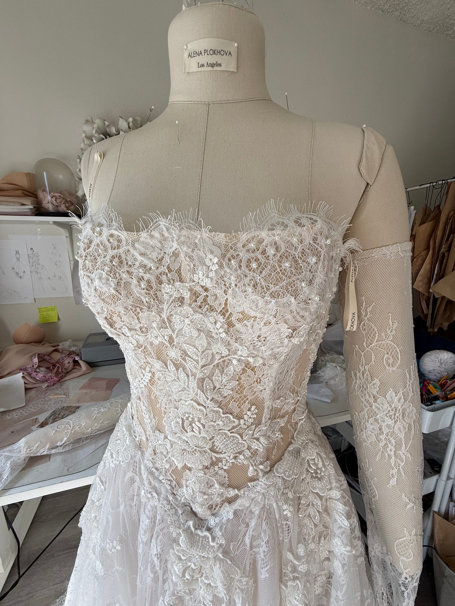 Barbara / Lace Wedding Dress With Straight Shape Corset And Detachable Sleeves