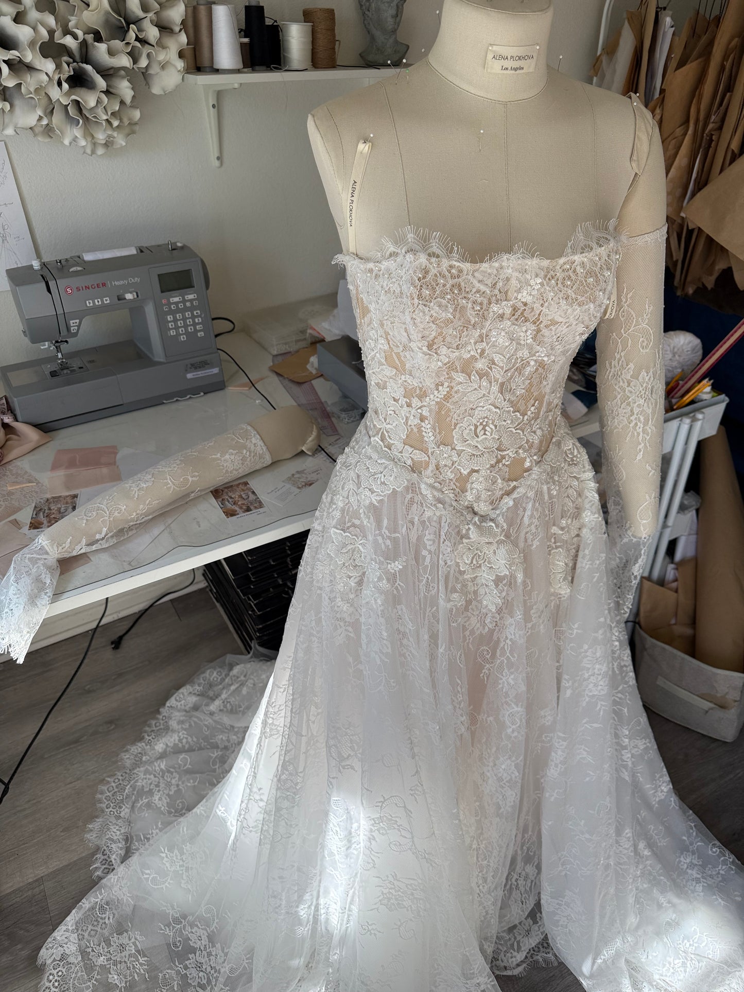 Barbara / Lace Wedding Dress With Straight Shape Corset And Detachable Sleeves