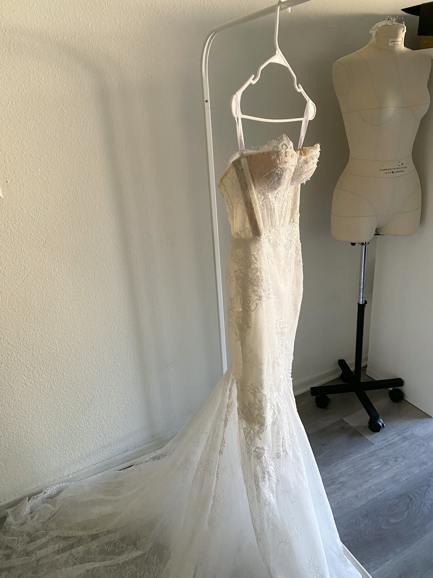 Anastasia/ Lace mermaid wedding dress with detachable sleeves.