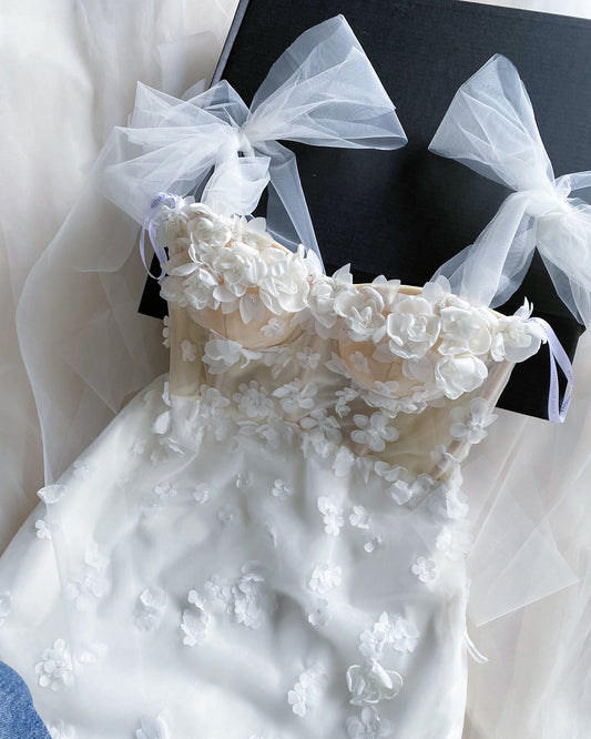 Jasmine short dress / Short off-white wedding dress with handmade flowers