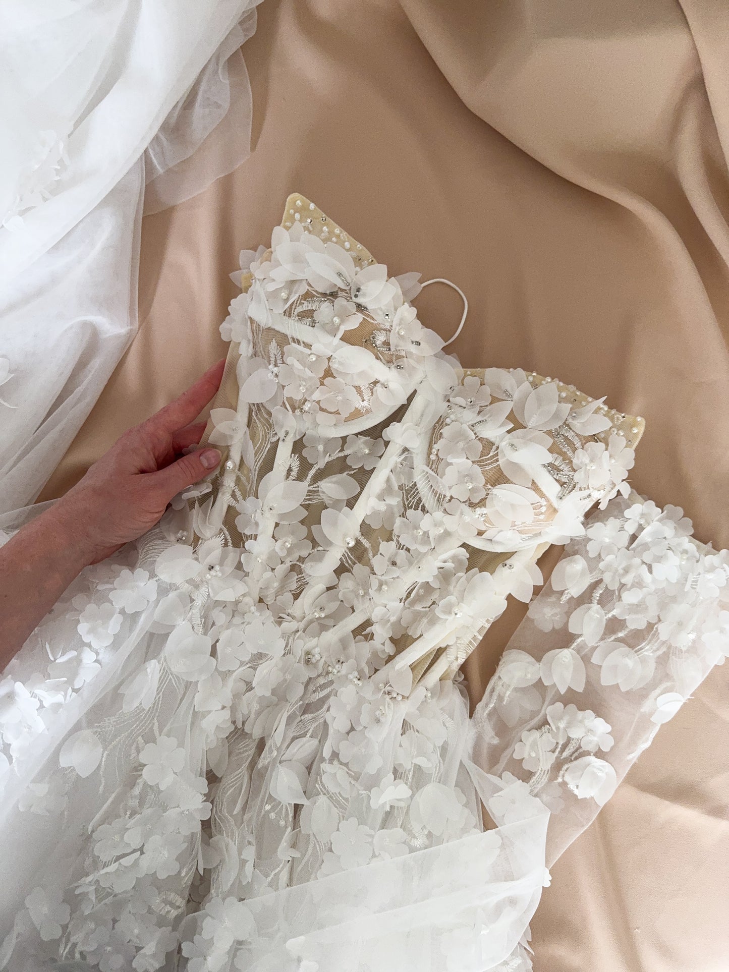 Briana /Lace Corset Wedding Dress With a Long Train and sleeves