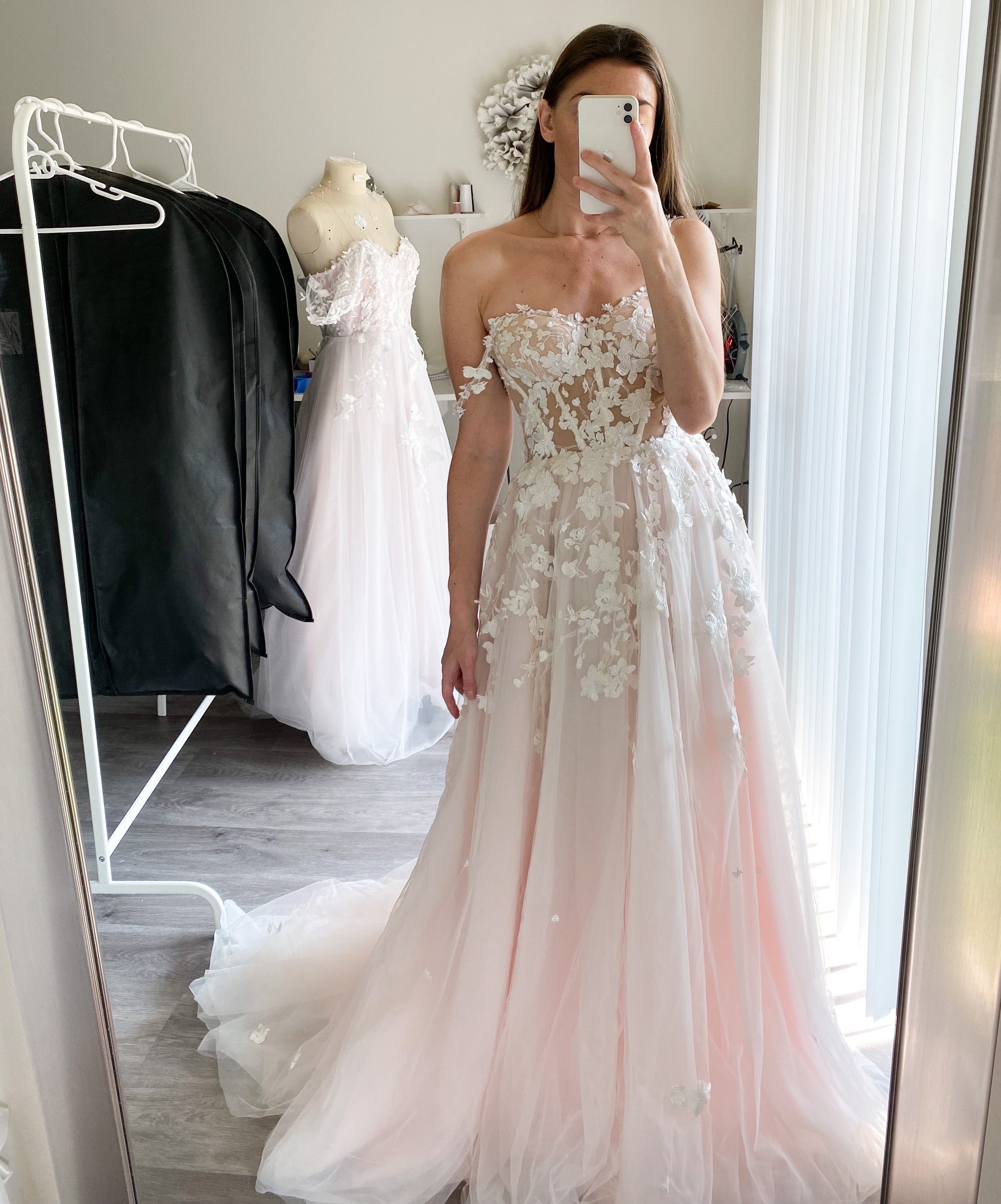 Grace/ Blush Lace Wedding Dress with straps - Main Image