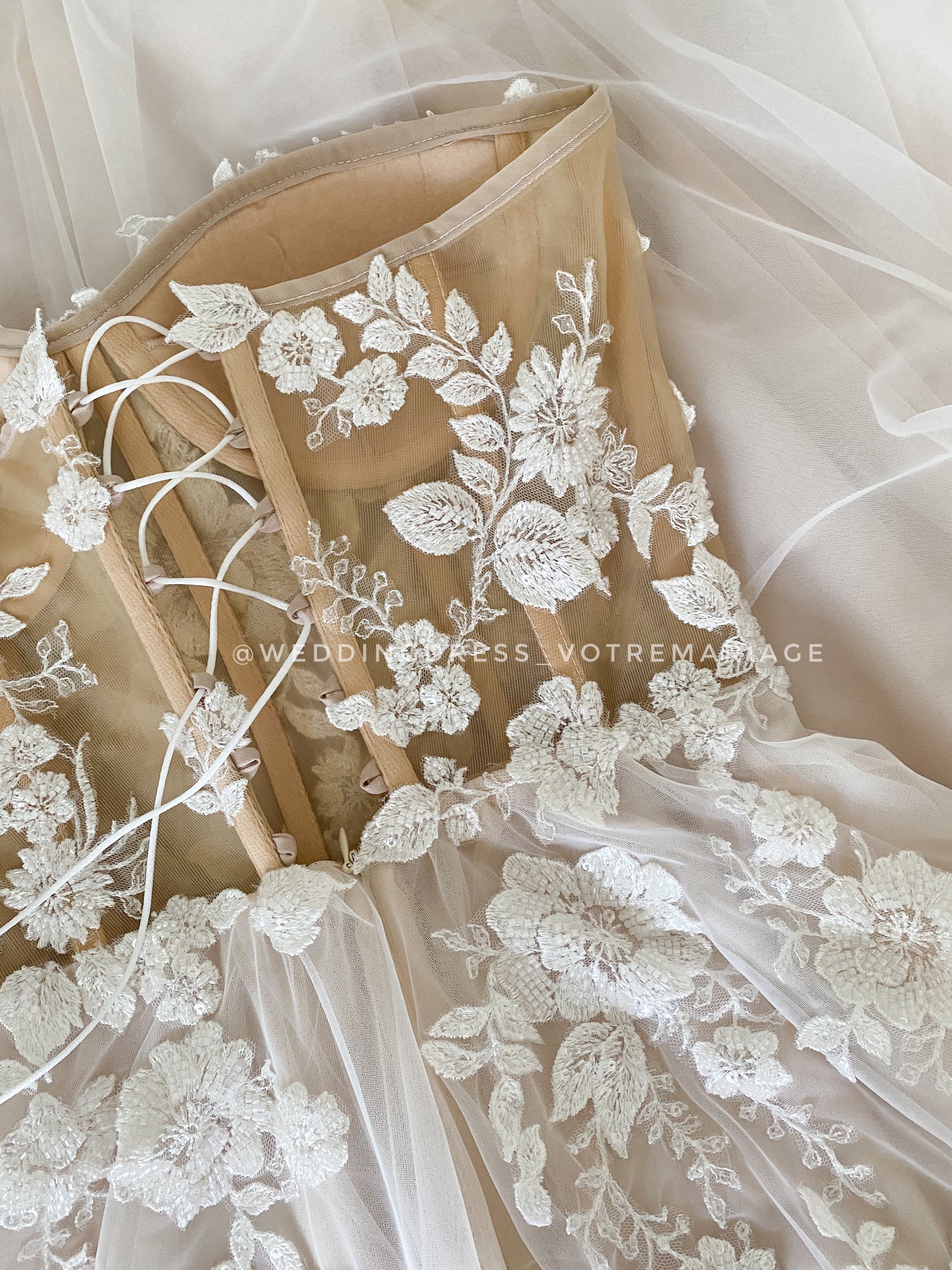 Assol / Nude Wedding Dress With High Slit