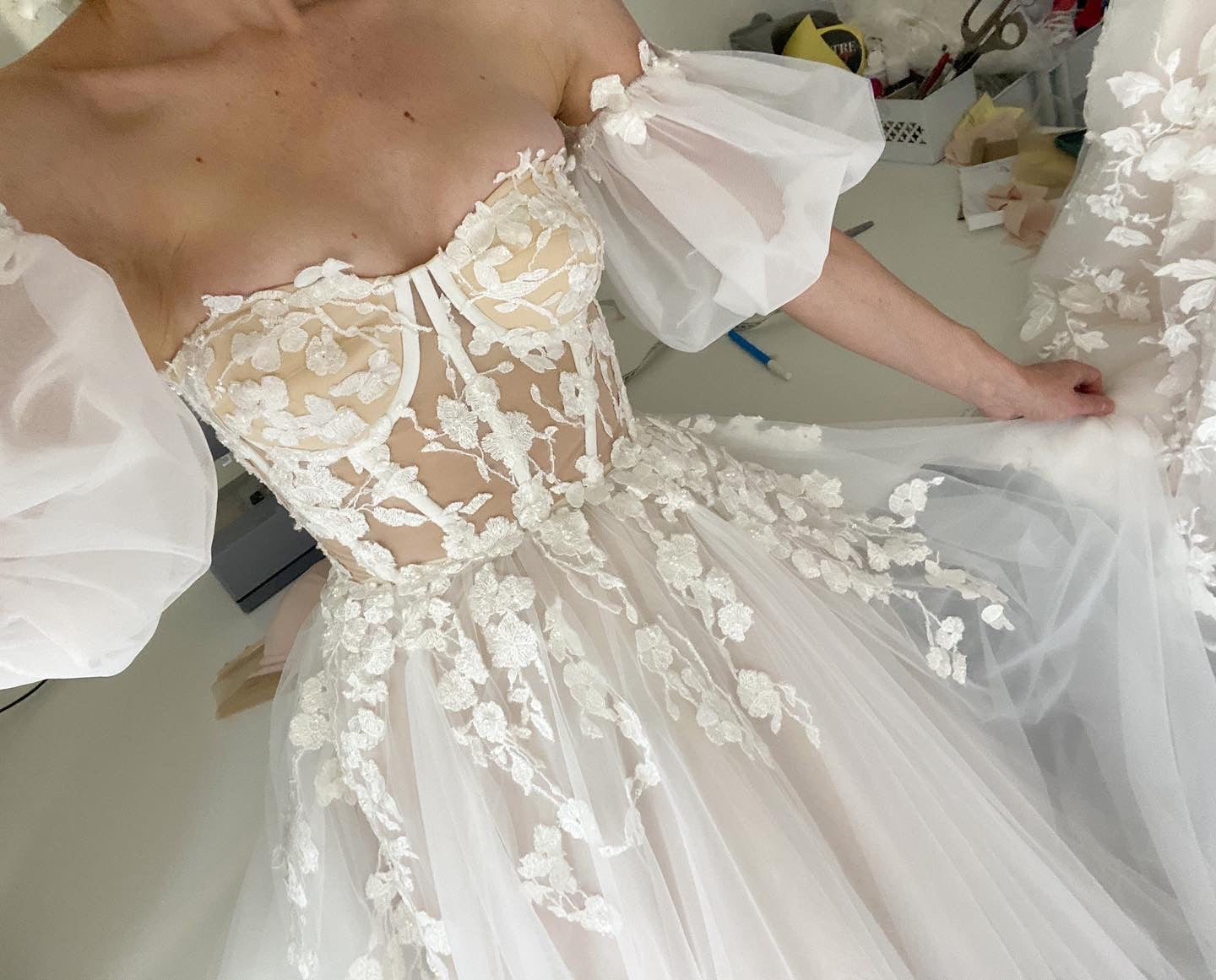 Off white wedding dress with puff sleeves Wedding dresses by Alena Plokhova Off white wedding dress with puff sleeves Wedding dresses by Alena Plokhova