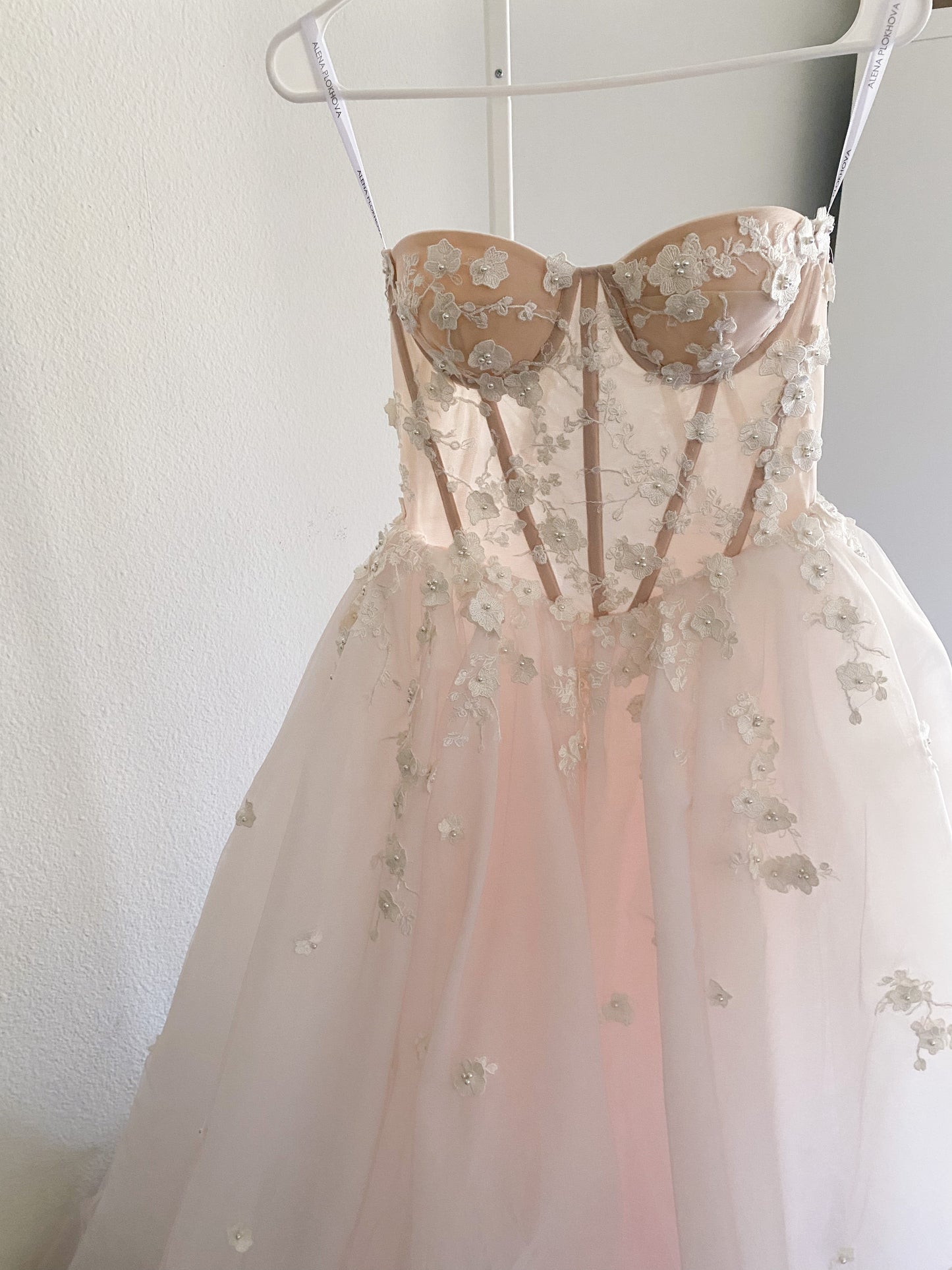 Akura/ Lush Light pink wedding dress with a train